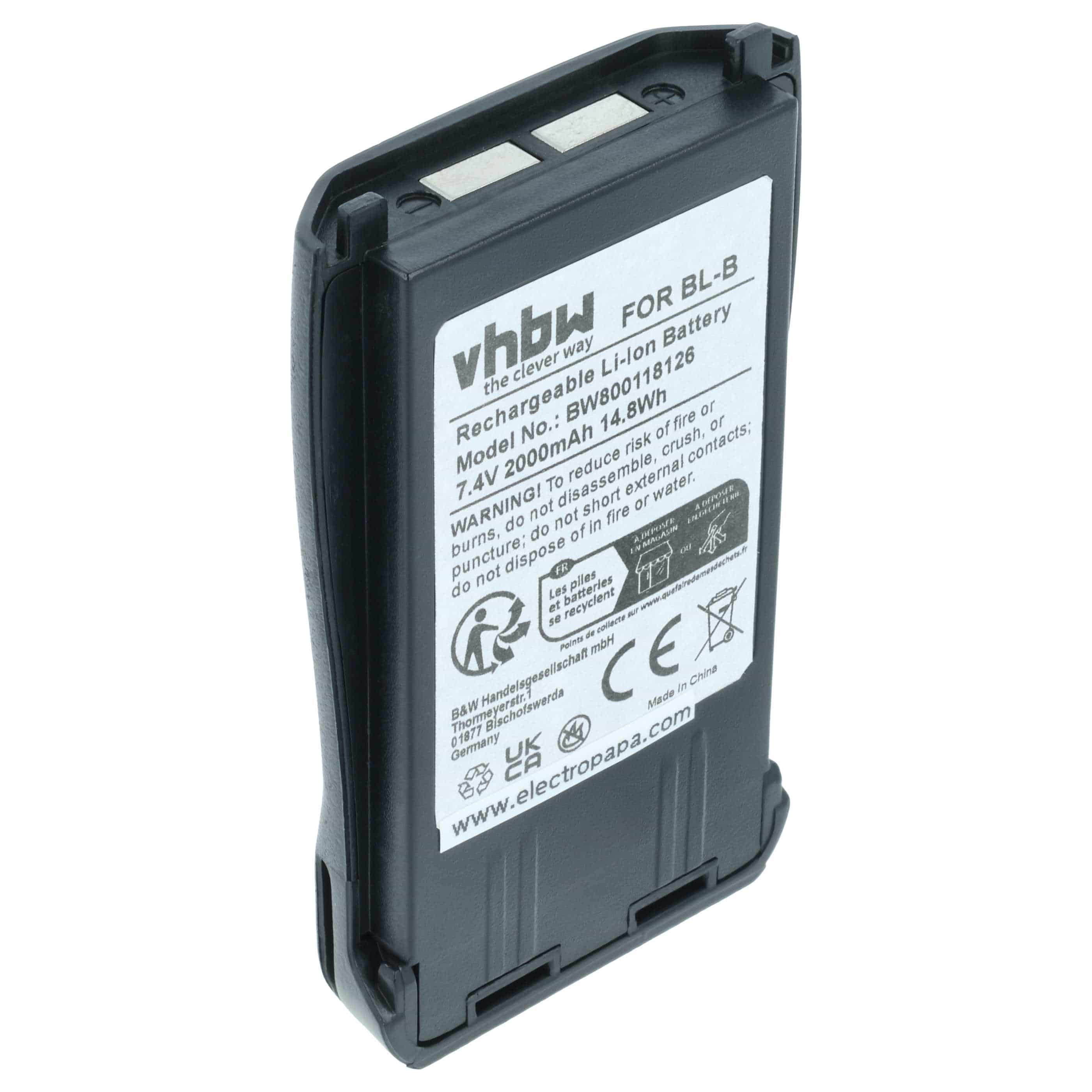 Radio Battery replaces Baofeng BL-B - 2000 mAh 7.4 V Li-Ion