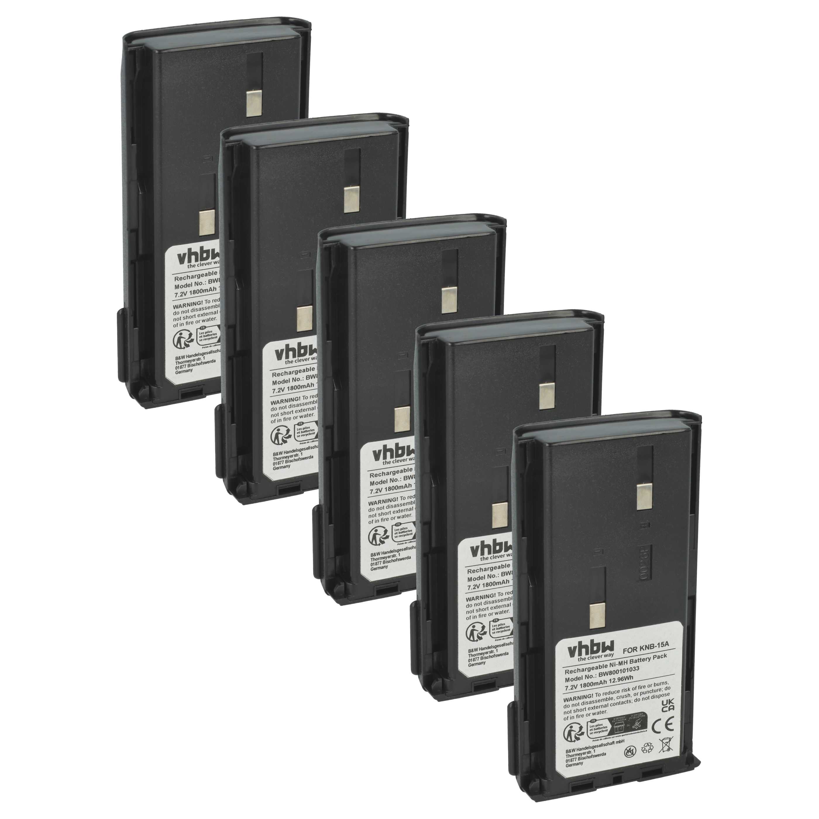 Radio 5x Battery replaces Bidatong BD-15-L - 1800 mAh 7.2 V NiMH