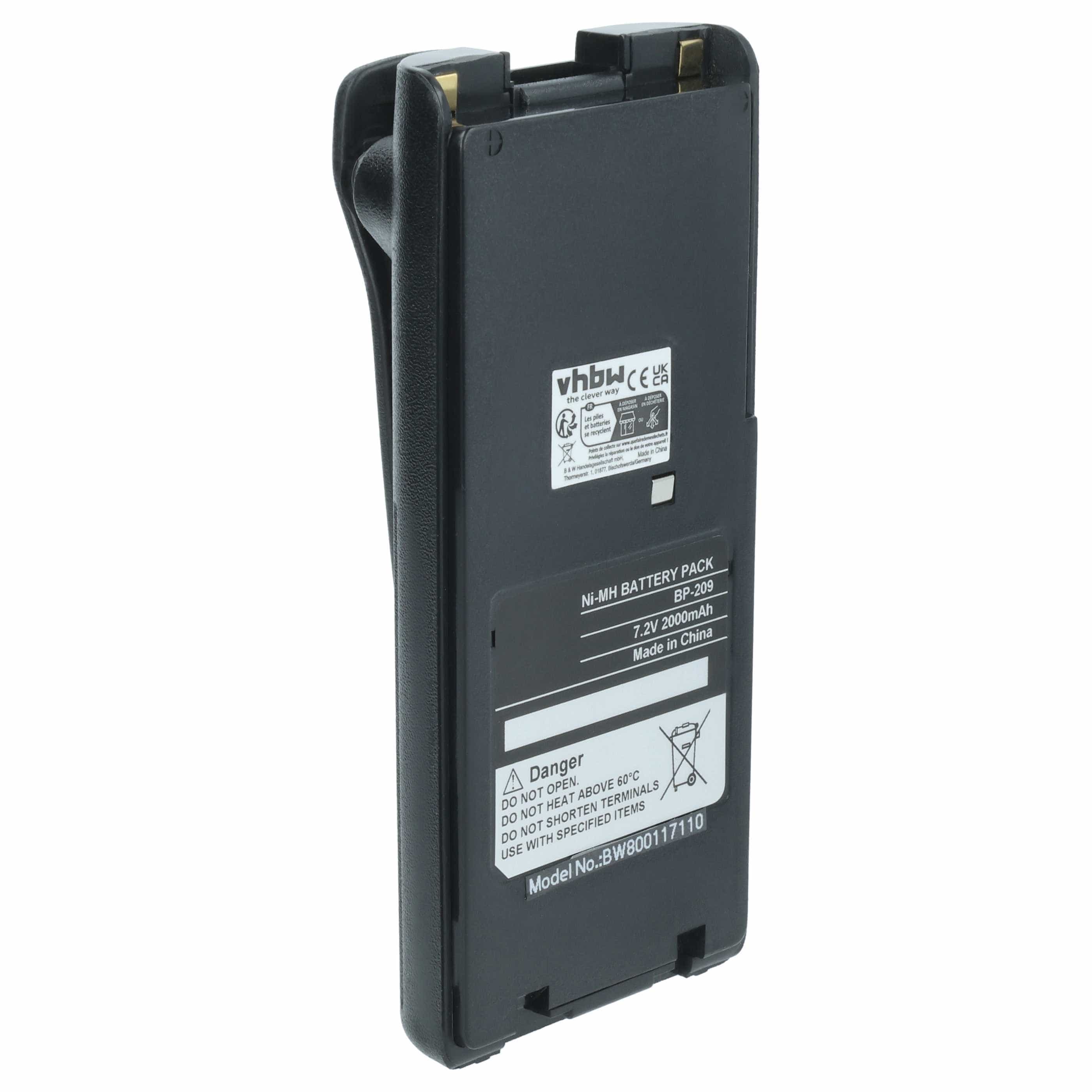 Radio Battery replaces Icom BP-210N, BP-210, BP-209N, BP-209, BP-222N, BP-222 - 2000 mAh 7.2 V NiMH
