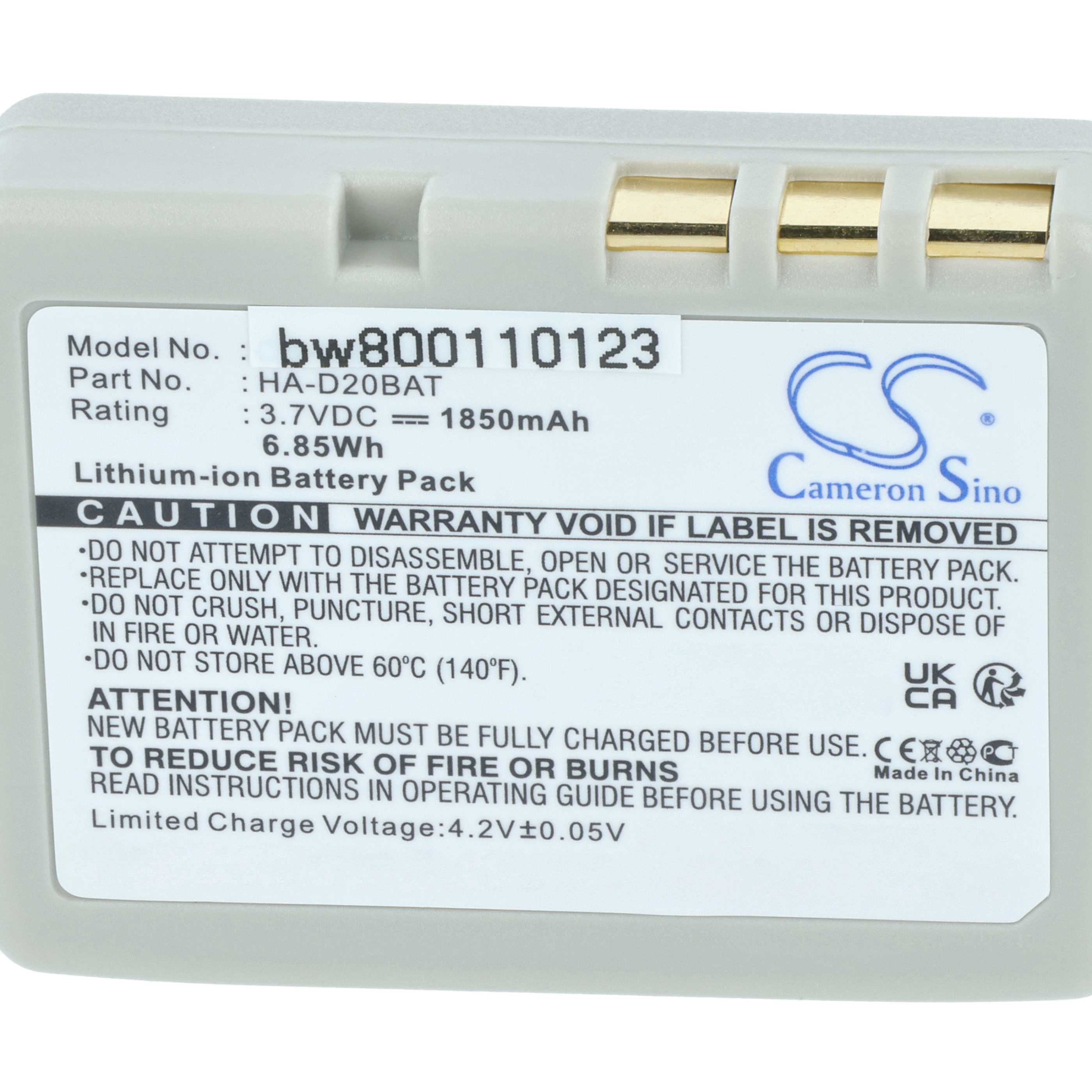 Batería reemplaza Casio HA-020LBAT, CA60L4-G, CA60L1-G para escáner código de barras (1850 mAh, 3,7 V, Li-Ion)