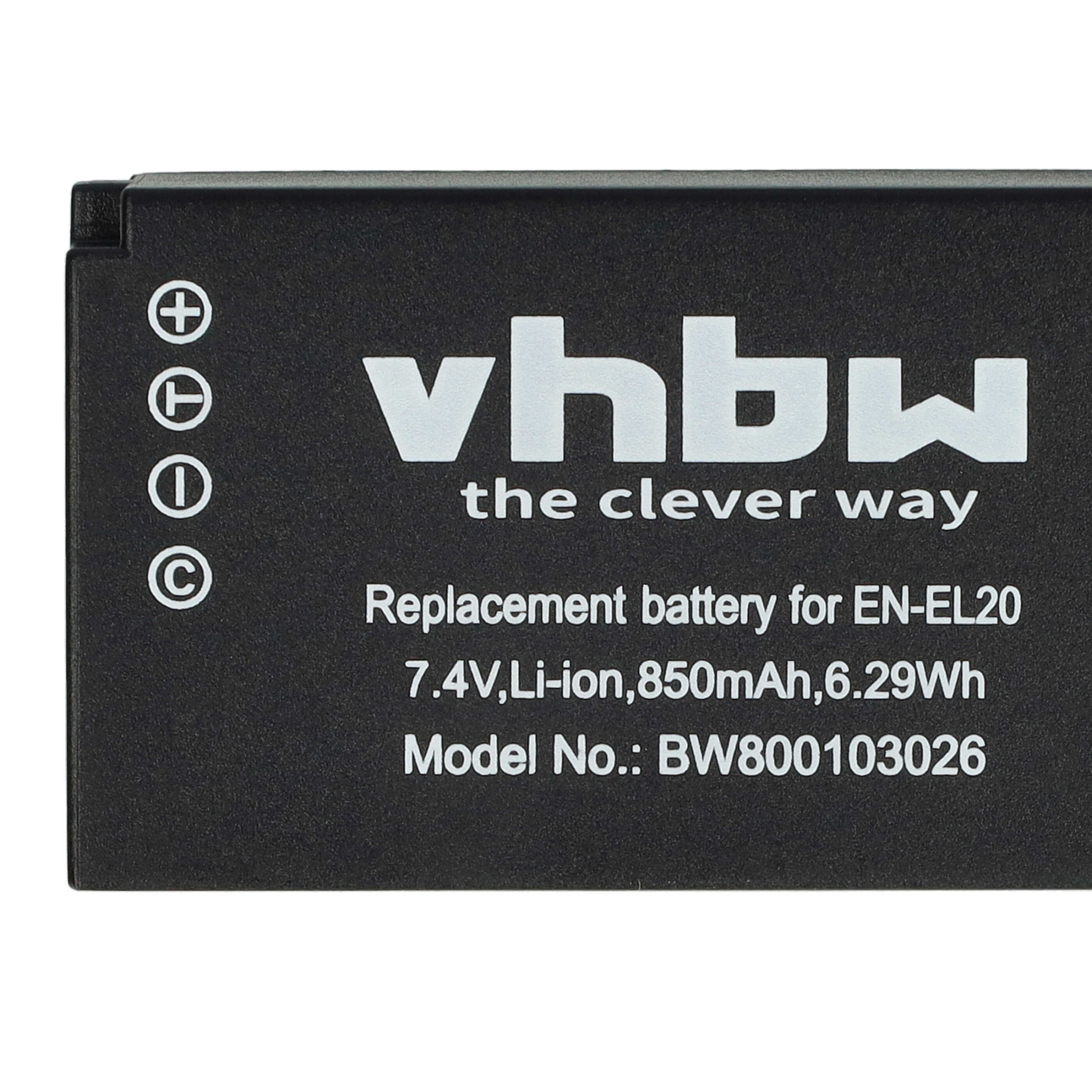Battery (2 Units) Replacement for Nikon EN-EL20, EN-EL20a - 850mAh, 7.4V, Li-Ion