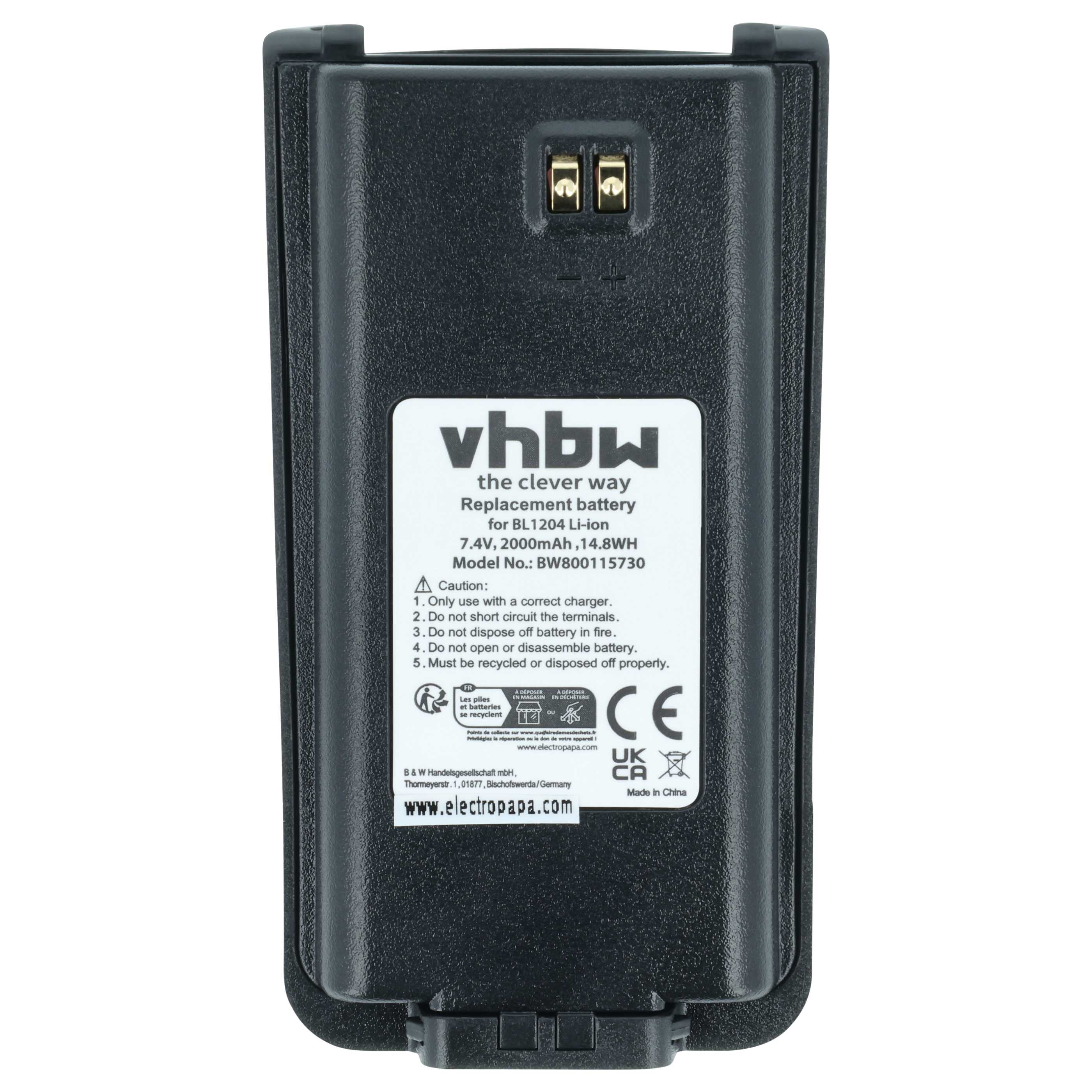 Radio 2x Battery replaces Hyt / Hytera BL2001, BL1204 - 2000 mAh 7.4 V Li-Ion