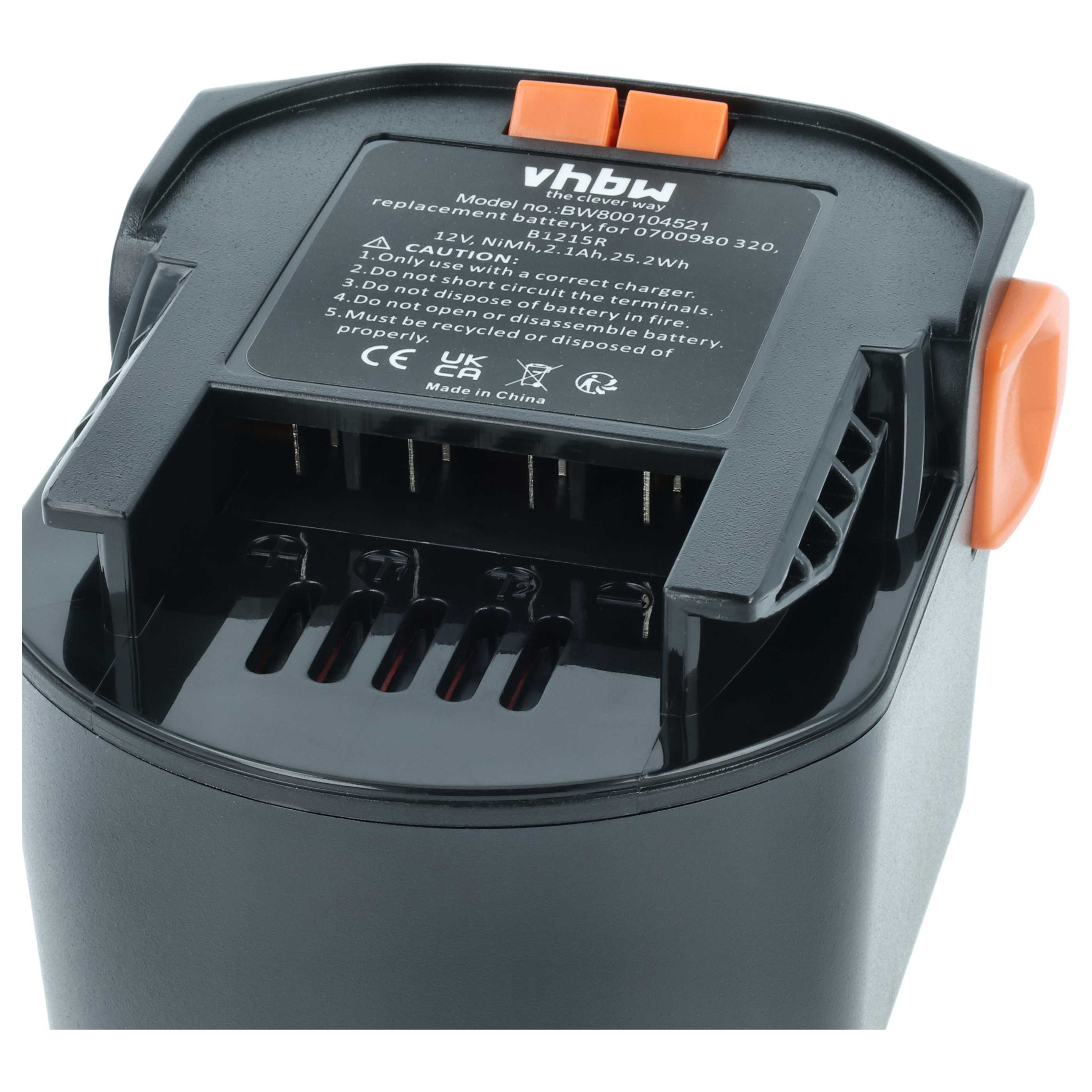 Batteria sostituisce AEG 0700 980 320, B1215R, B1220R, M1230R per attrezzo - 2,1Ah 12V NiMH