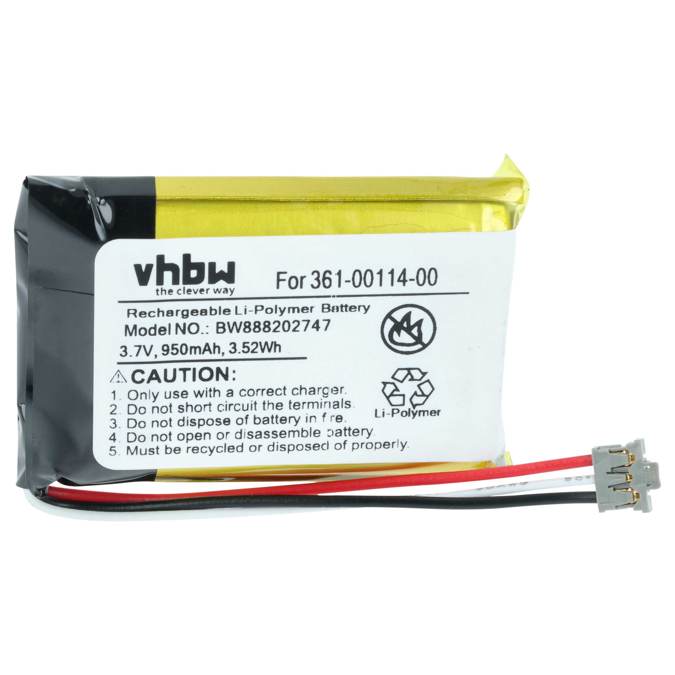 Batería reemplaza Garmin 361-00114-00 para dispositivo de comunicación GPS (950 mAh, 3,7 V, Li-Ion)