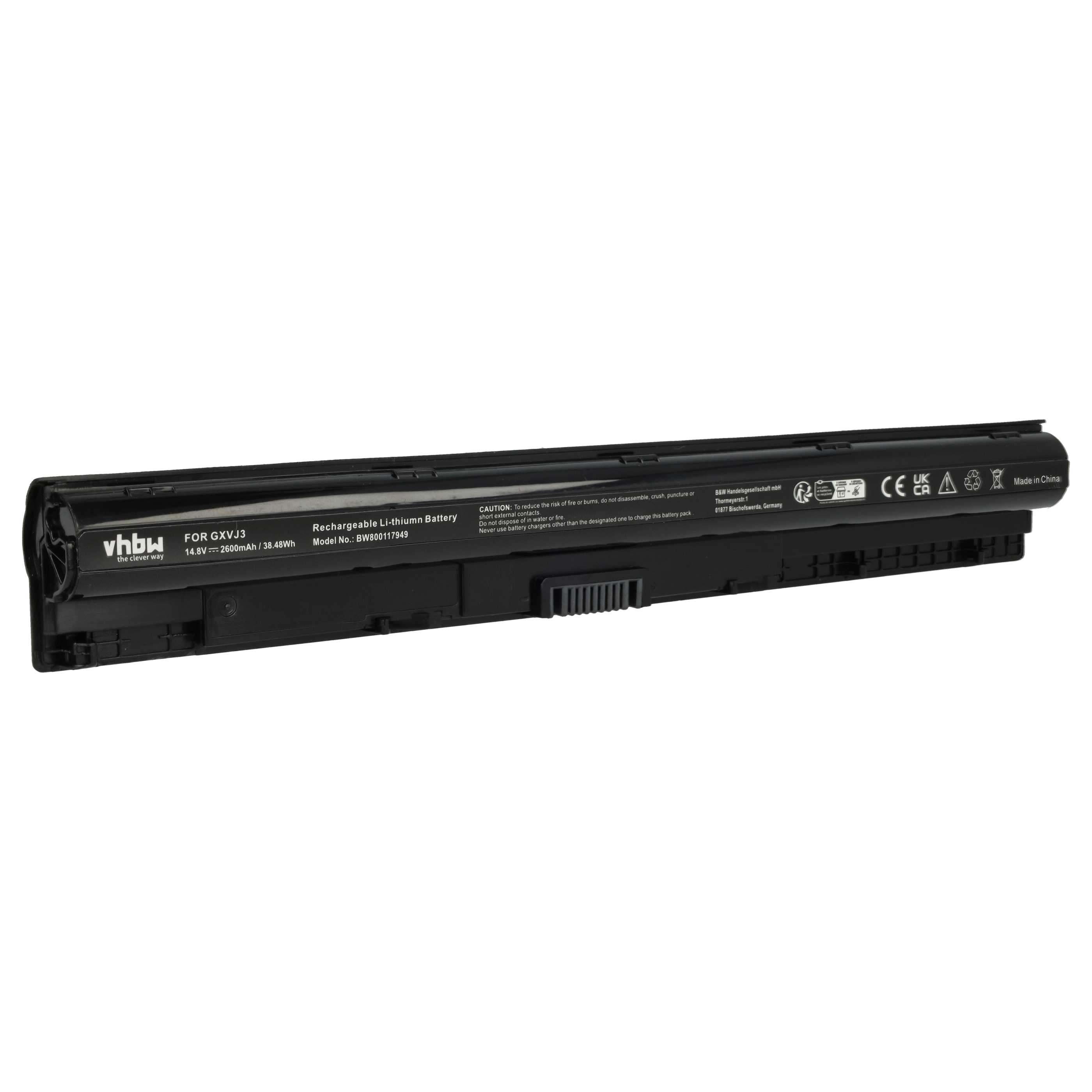 Batterie remplace Dell 451-BBMG, 451-BBOO, 07G07, 1KFH3 pour ordinateur portable - 2600mAh 14,8V Li-ion, noir