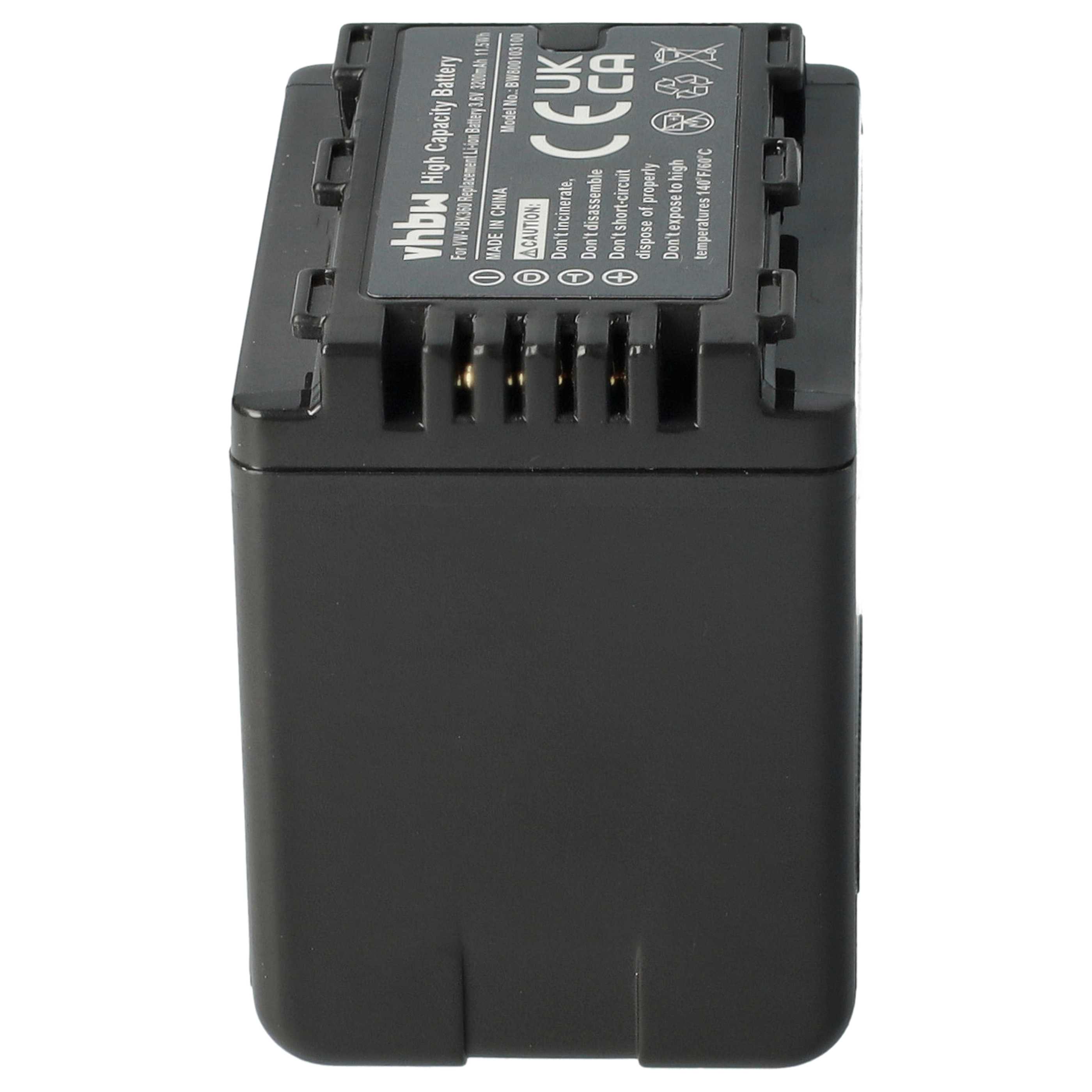 Videocamera Battery replaces Panasonic VW-VBK360, VW-VBK180, VW-VBK180-K, VW-VBK360-K - 3200 mAh 3.6 V Li-Ion