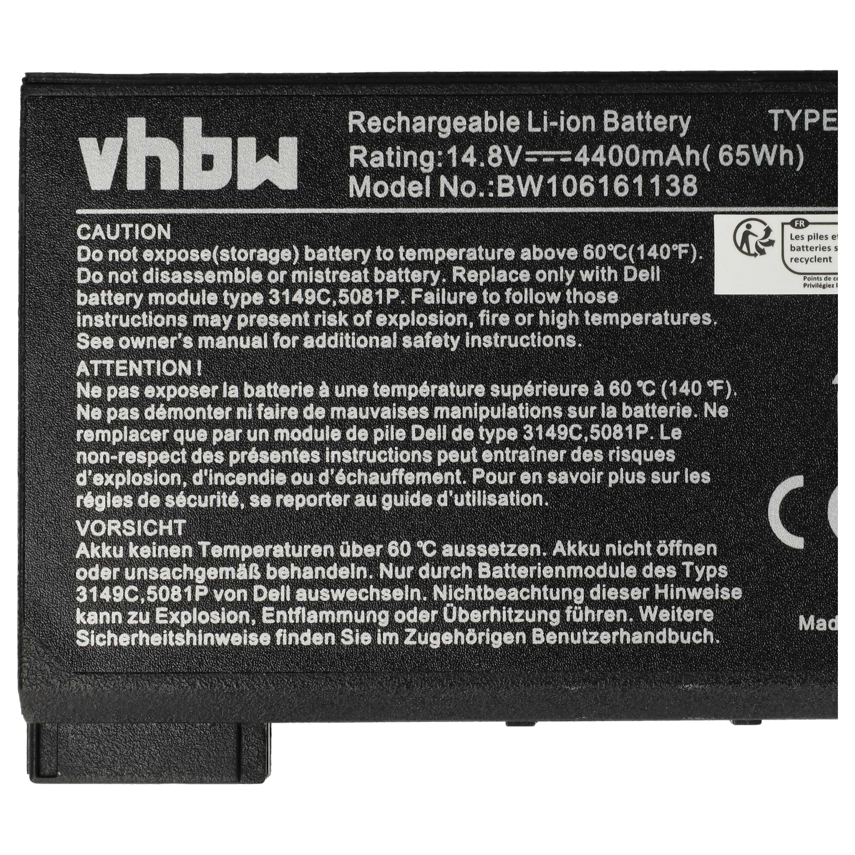 Batteria sostituisce Dell 1691P, 312-0009, 312-3250, 312-0028, 3149C per notebook - 4400mAh 14,8V Li-Ion nero