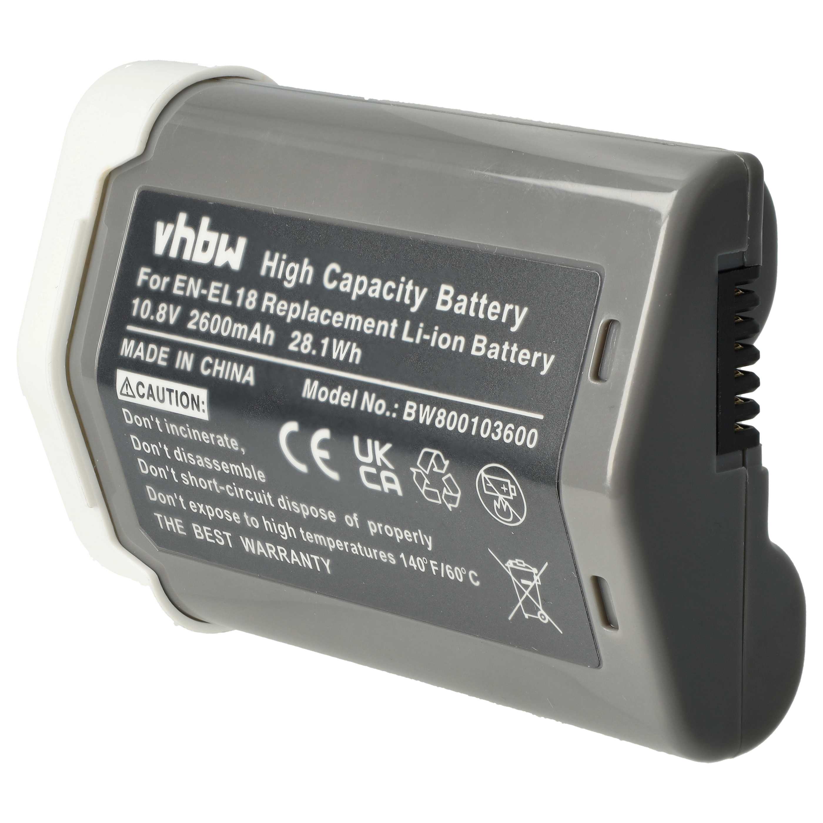 Battery replaces Nikon EN-EL18 - 2600mAh, 10.8V, Li-Ion with Info Chip