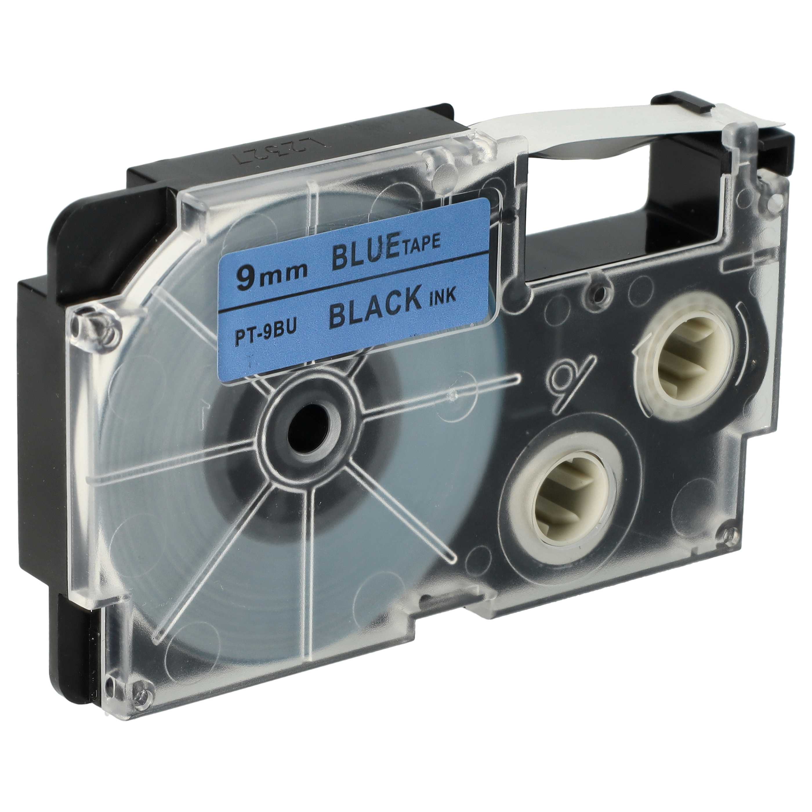 Label Tape as Replacement for Casio XR-9BU, XR-9BU1 - 9 mm Black to Blue
