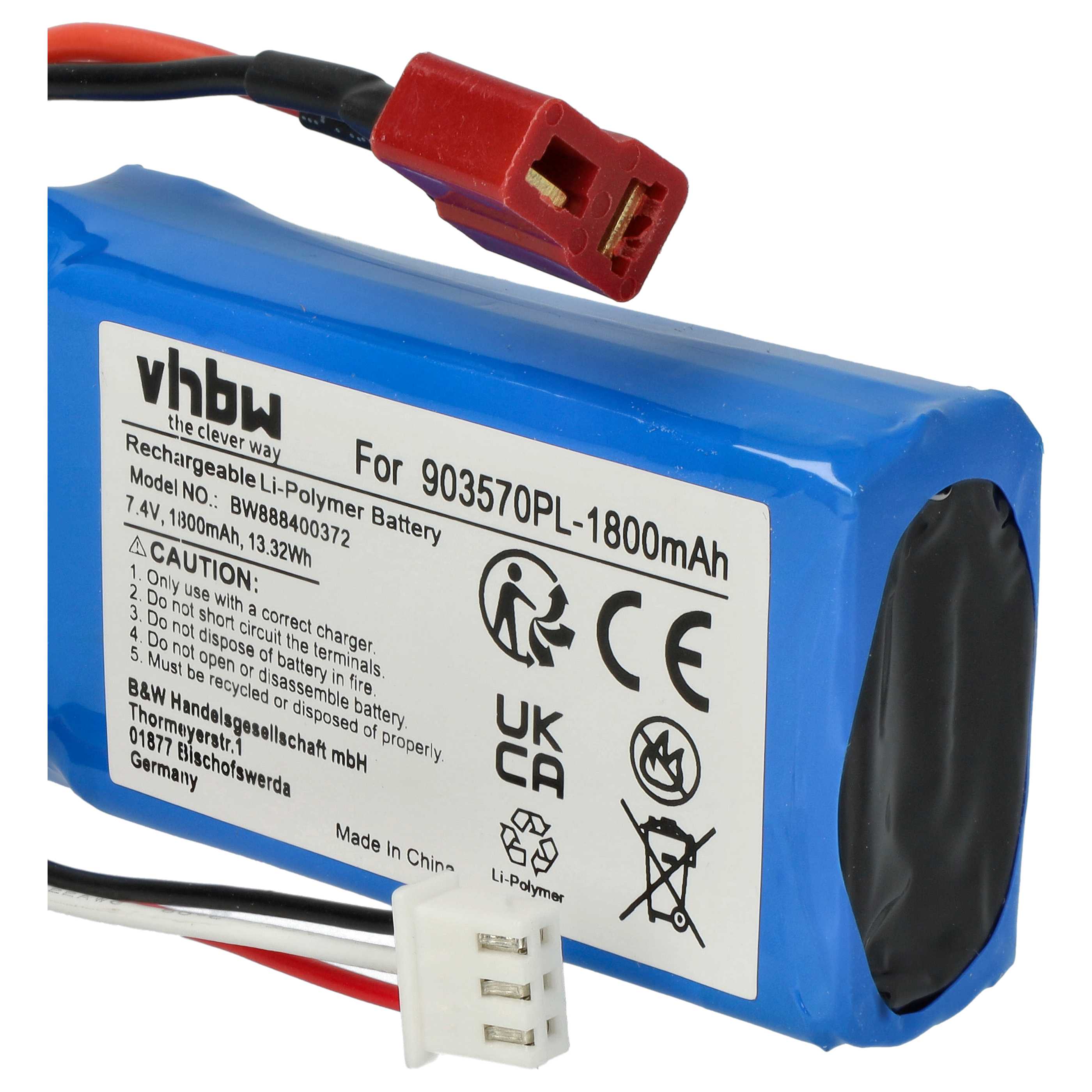 Batterie modèle radio-télécommandé - 1800mAh 7,4V Li-polymère, T-connecteur AWG16