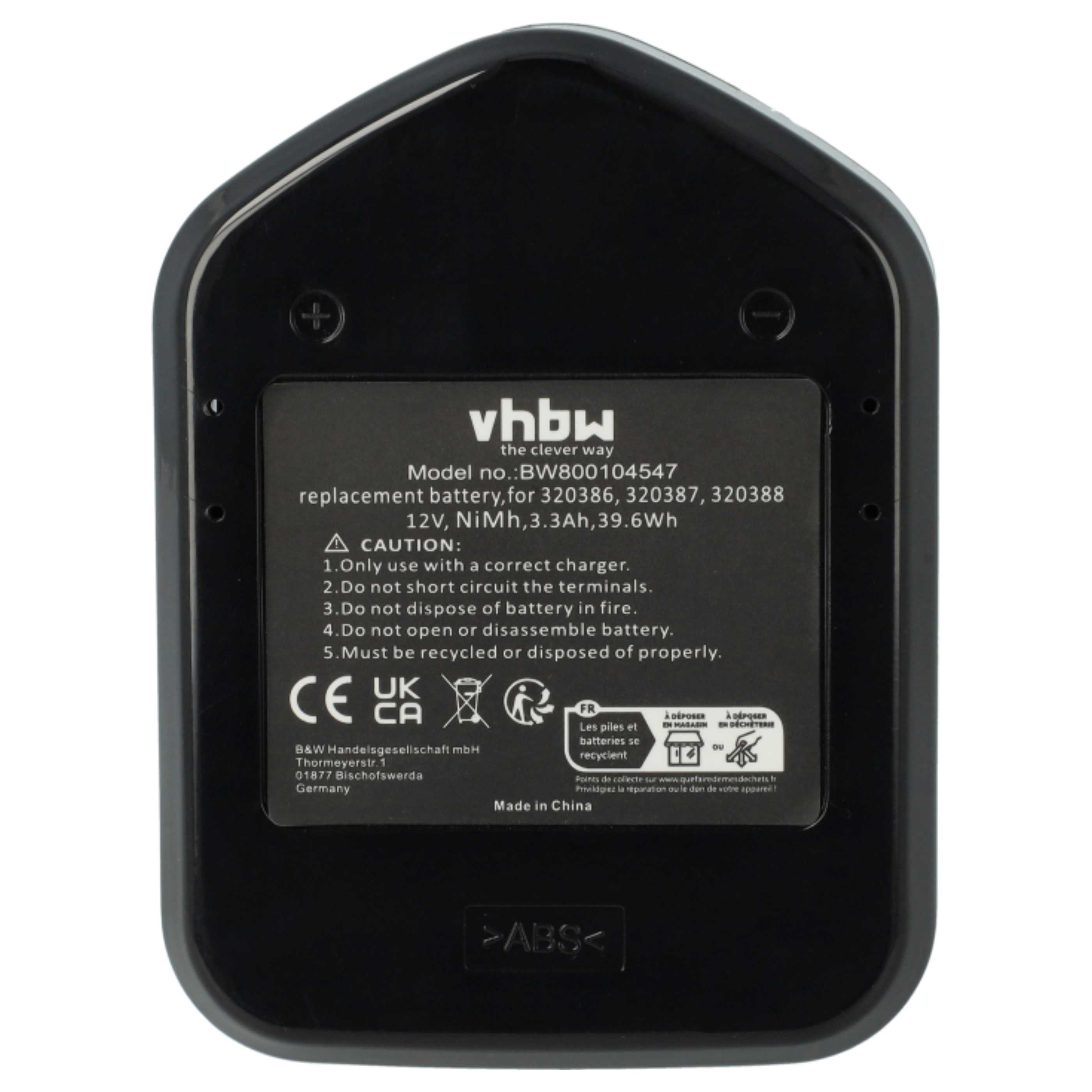 2x Battery replaces Hitachi 320608, 320606, 320388, 320387, 320386 Electric Power Tool - 3300 mAh, 12 V, NiMH