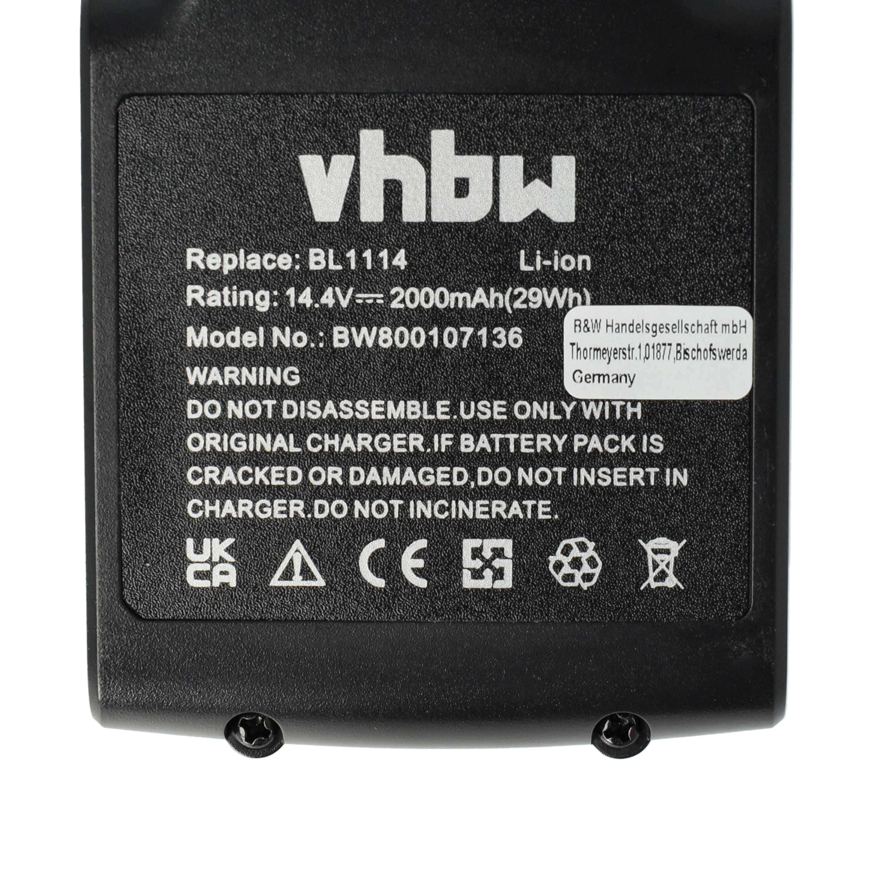2x Battery replaces Black & Decker BL1314, LB16, BL1514, BL1114 Electric Power Tool - 2000 mAh, 14.4 V, Li-Ion