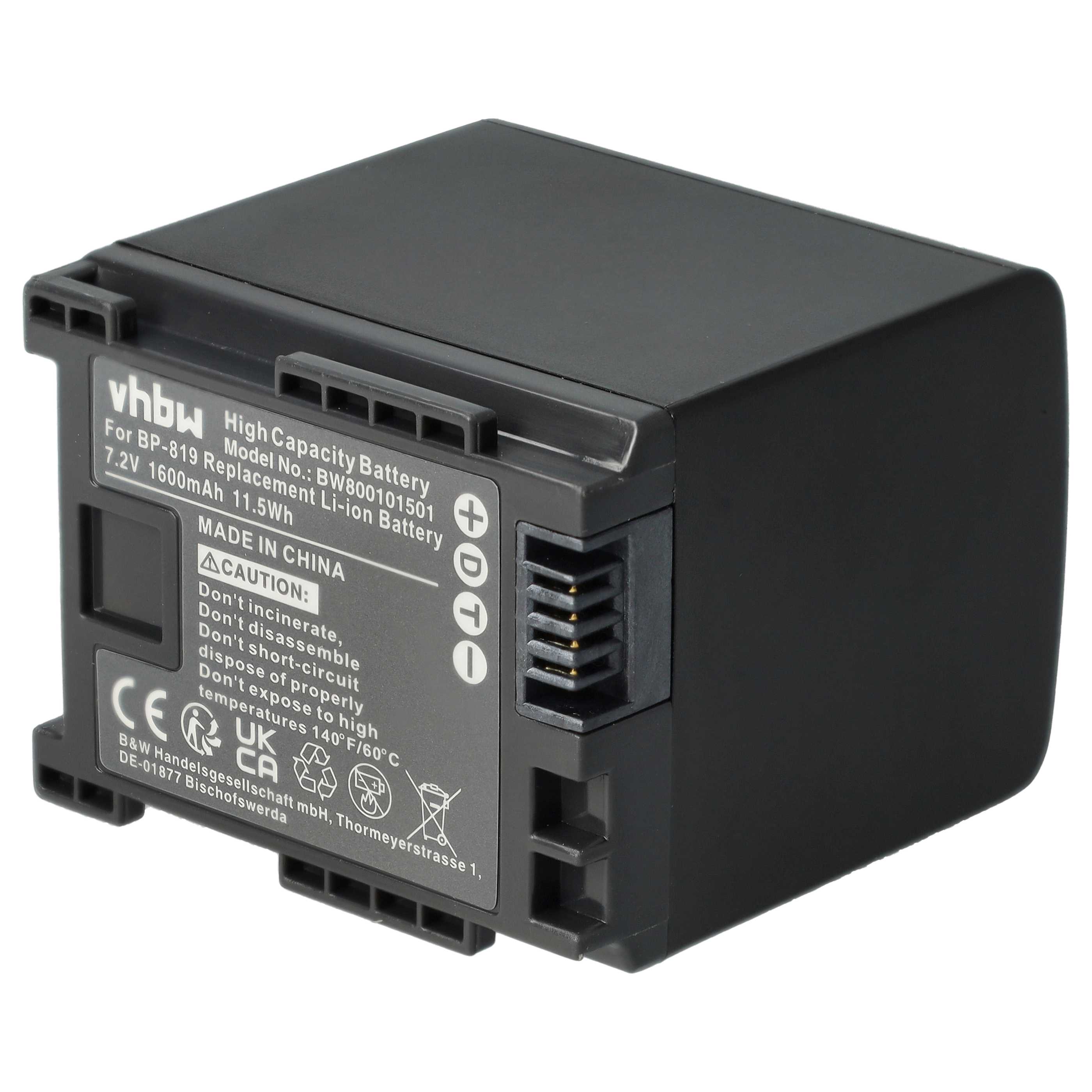 Batteria per videocamera sostituisce Canon 2740B002, BP-819 Canon - 1600mAh 7,2V Li-Ion con infochip