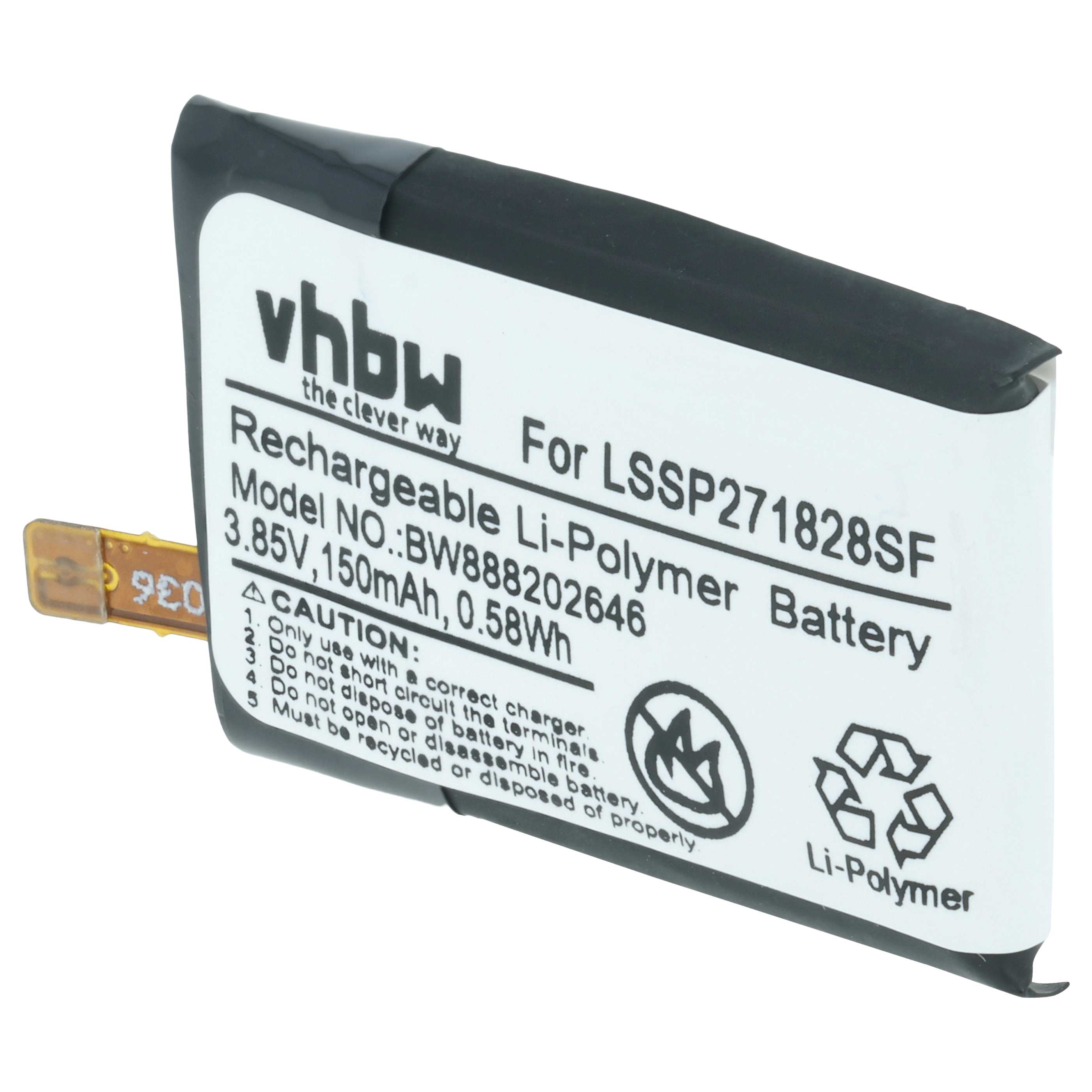 Smartwatch Battery replaces Fitbit R-41021555, 261827 - 150 mAh 3.85 V Li-polymer