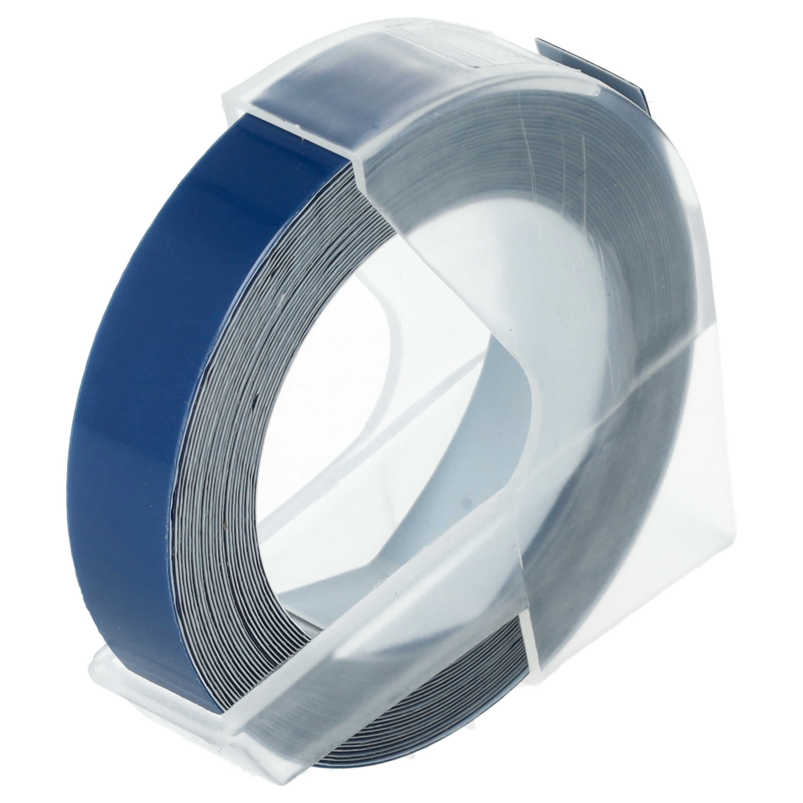 Cassette à ruban, gaufrage relief remplace Dymo 520106, S0898140 - 9mm lettrage Blanc ruban Bleu