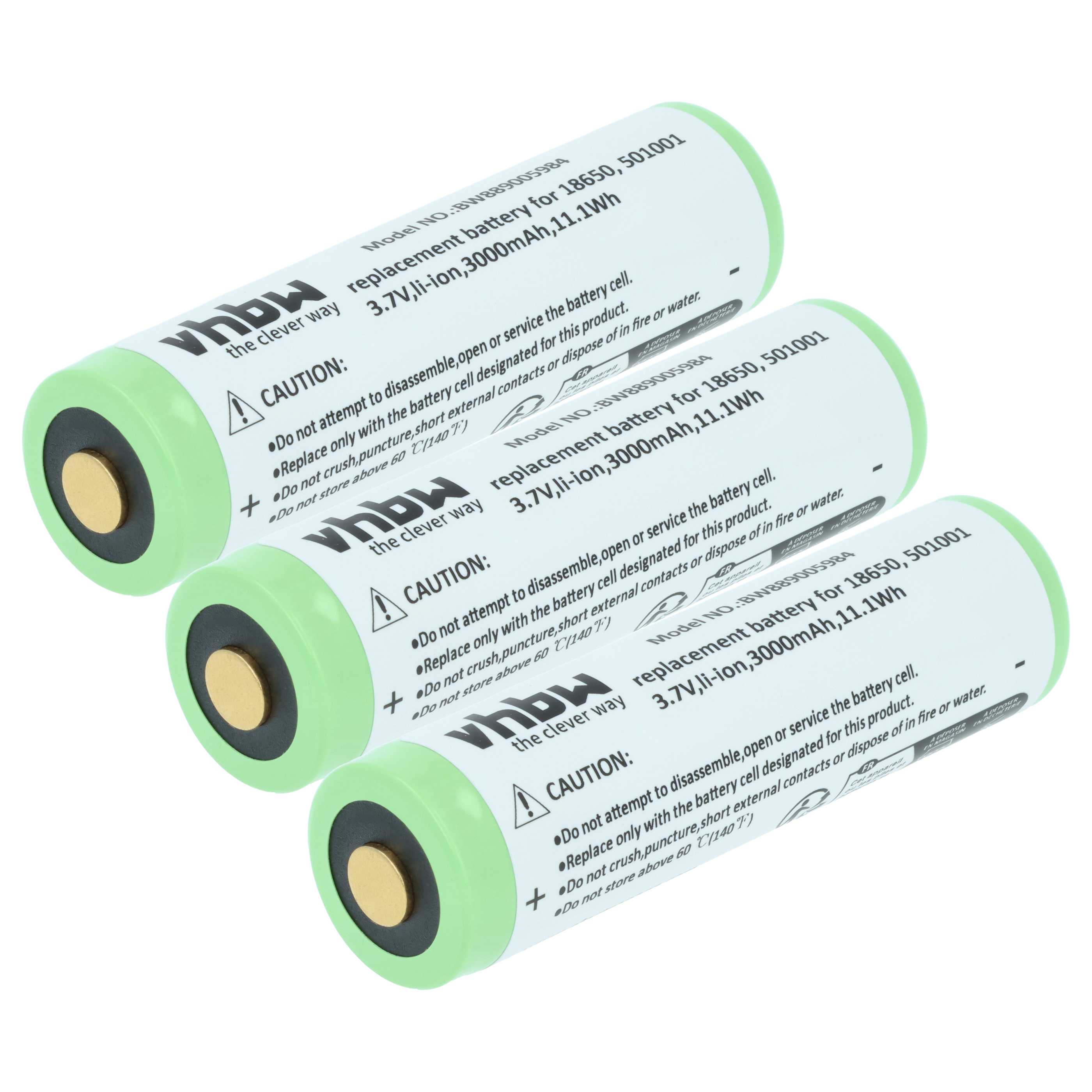 Torch - 3x Battery replaces Ledlenser 501001 - 3 Ah 3.7 V Li-Ion