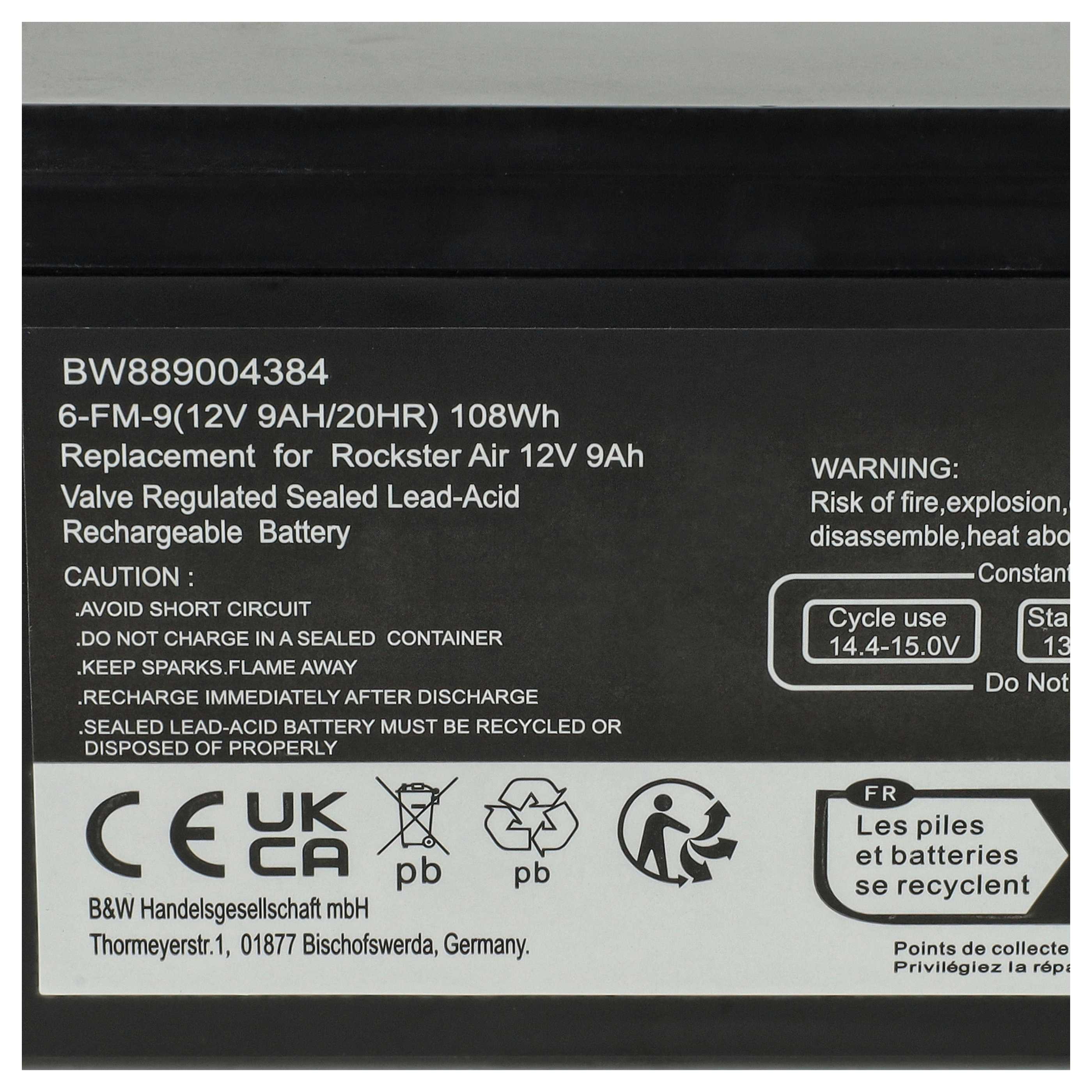 Batería reemplaza Panasonic UP-VW1245P1, UP-RW1245P1 para (9000 mAh, 12 V, AGM)