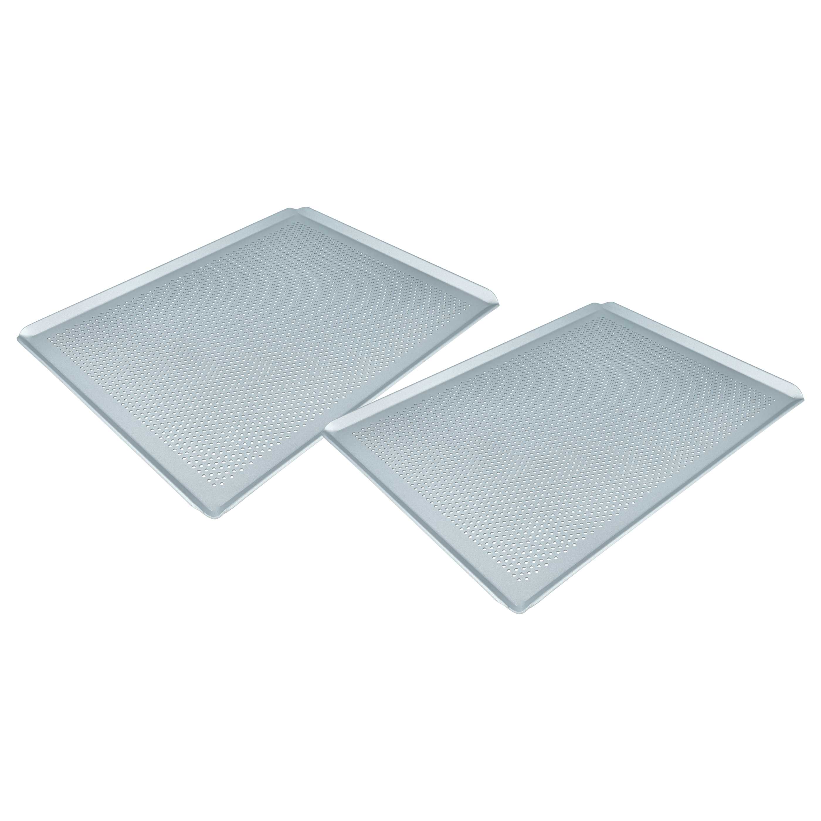 2x Universal Baking Tray suitable for Oven - 40 x 30 x 1 cm Silver, Perforated