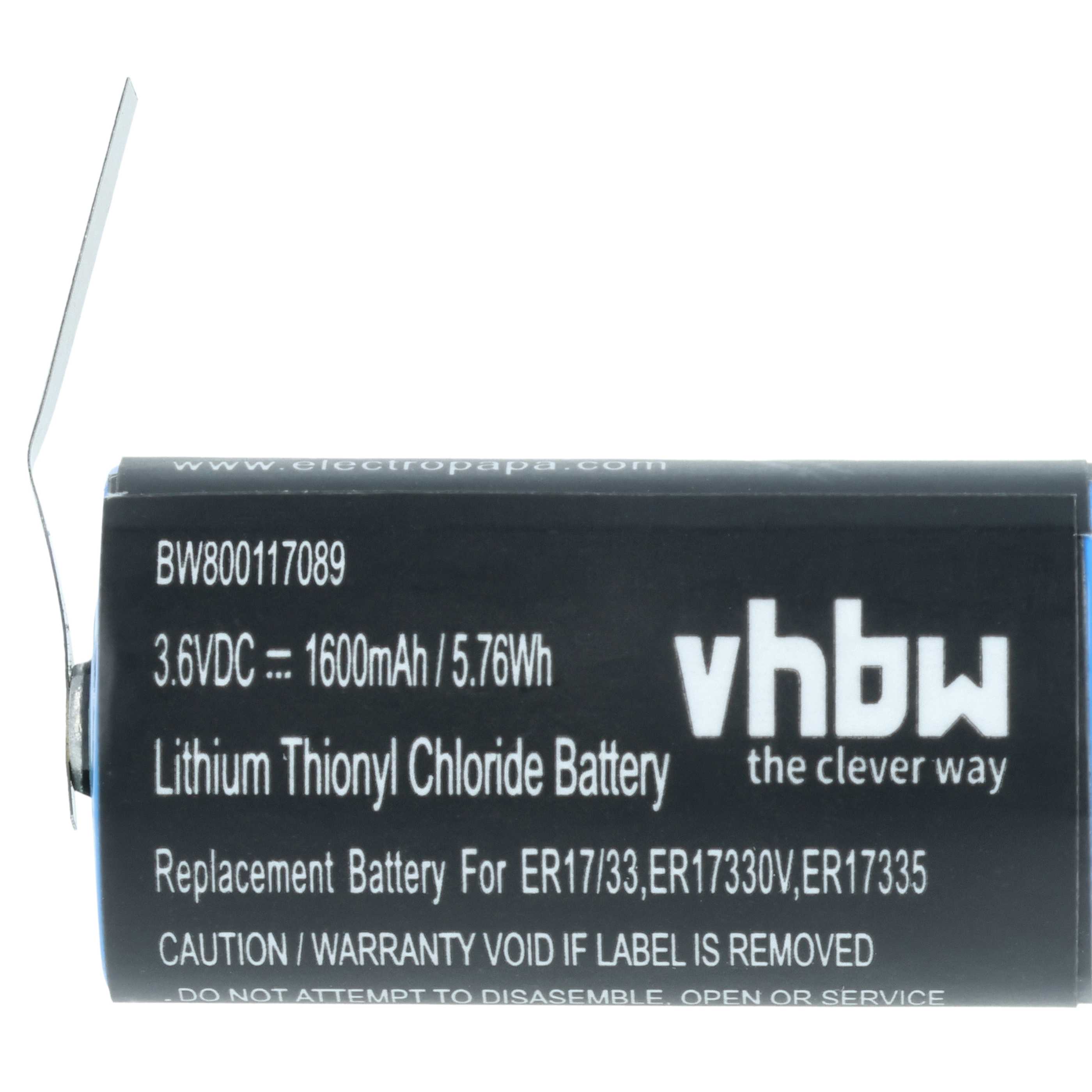 Batería reemplaza Maxell ER17/33 para Omron - 1600mAh 3,6V Li-MnO2, 1x celdas