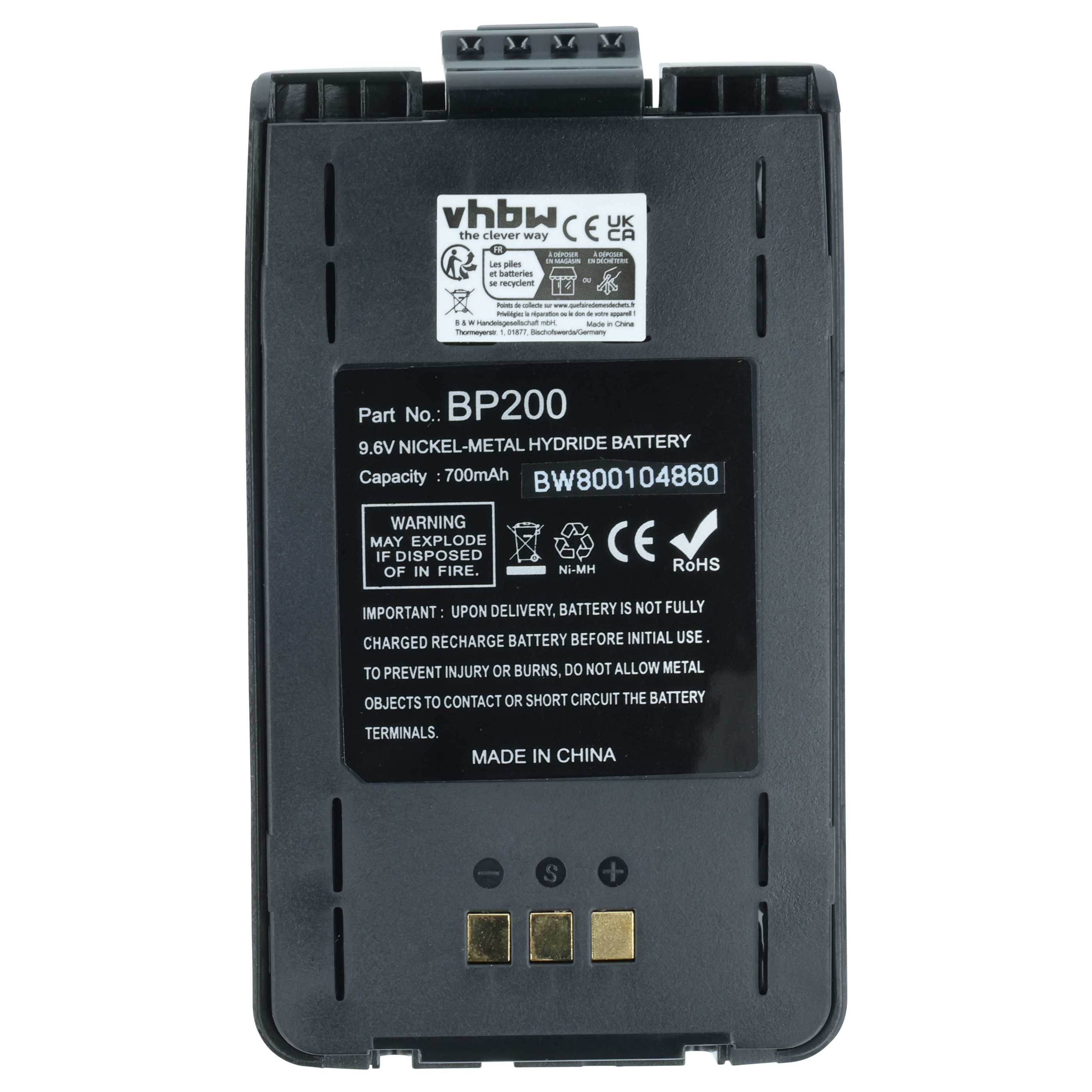 Radio Battery replaces Icom BP-200, BP-200L, BP-200H, BP-200XL, BP-200M - 750 mAh 9.6 V NiMH + Belt Clip