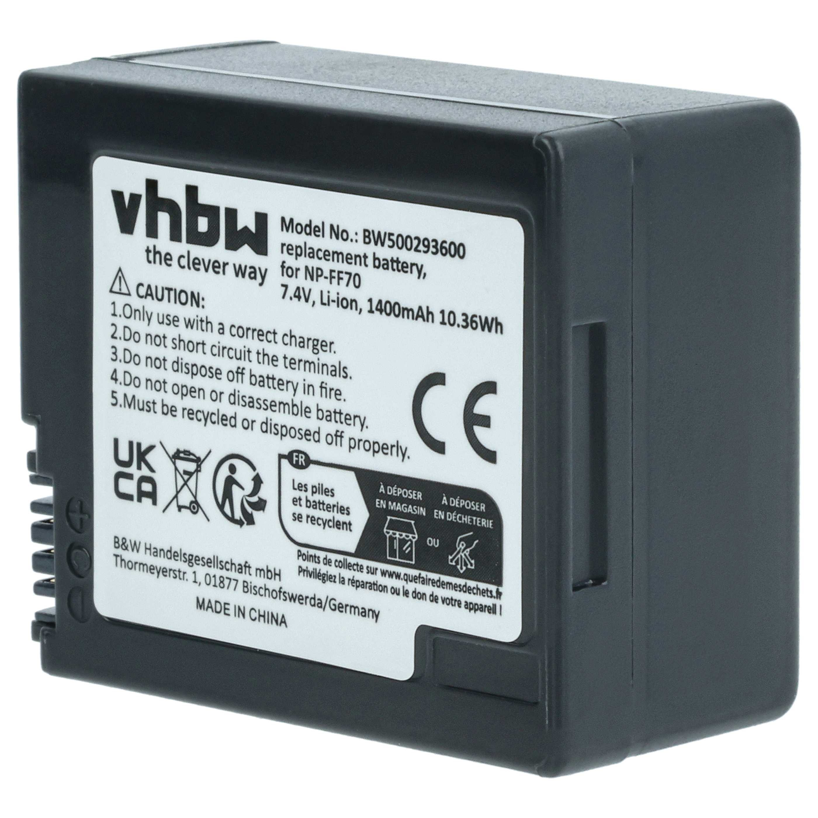 2x Akku für Sony wie NP-FF70 / NP-FF71,7.4V,1400mAh