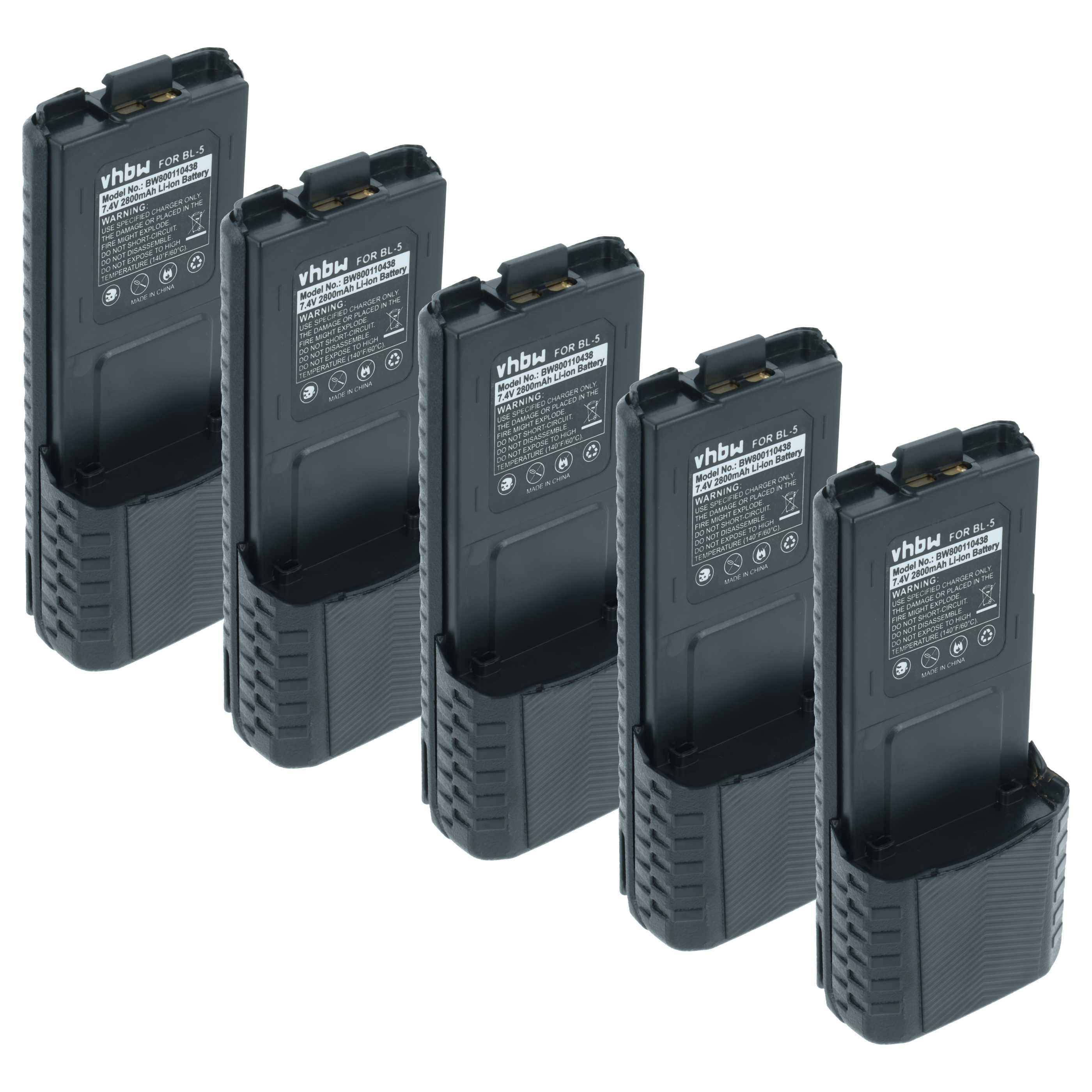 Radio 5x Battery replaces Baofeng BL-5 - 2800 mAh 7.4 V Li-Ion