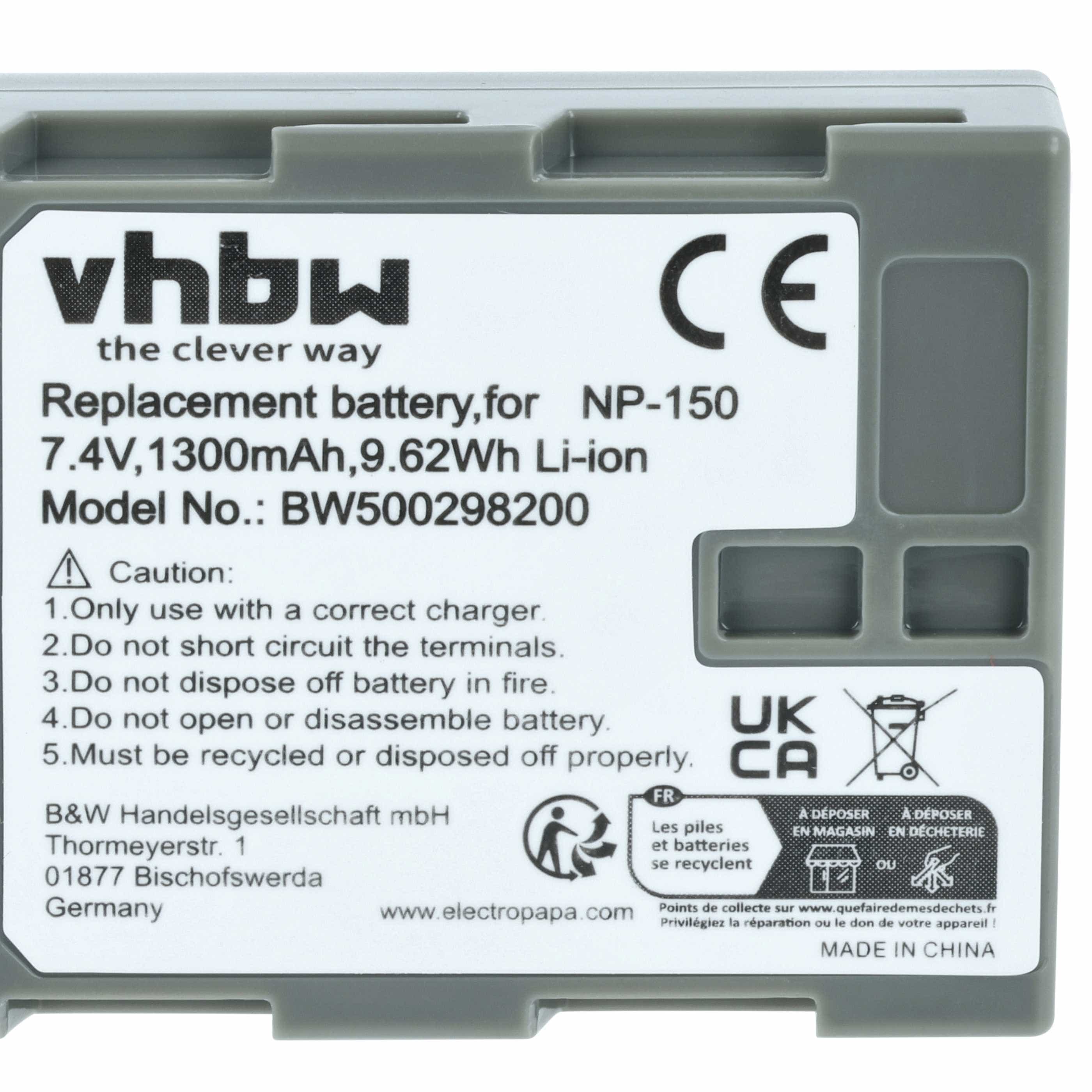 2x Battery replaces Fuji NP-150 - 1300mAh, 7.2V, Li-Ion