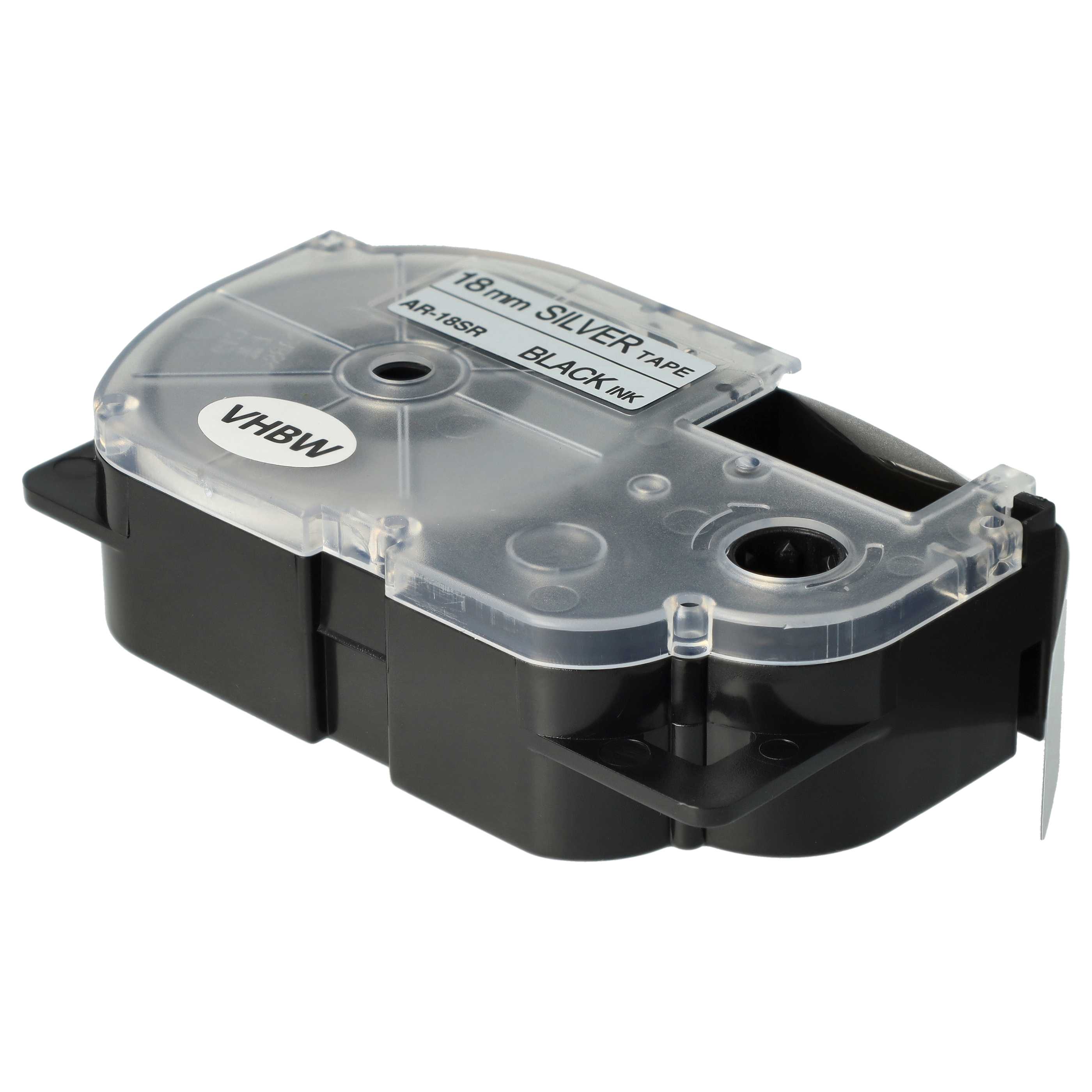 Label Tape replaces Casio XR-18SR1, XR-18SR - 18 mm Black to Silver
