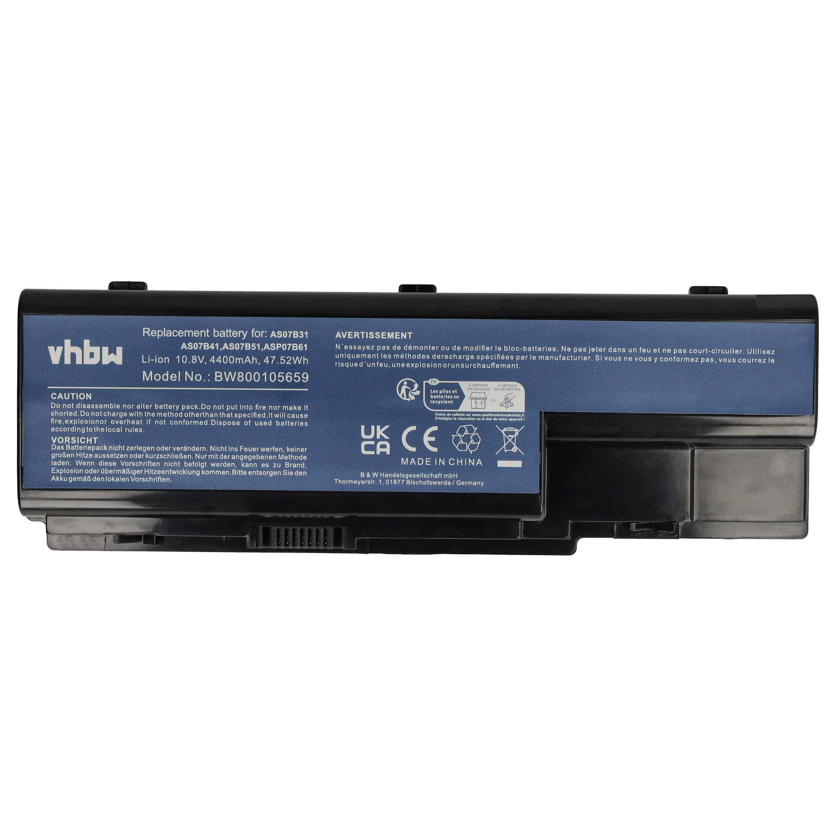 Notebook Battery Replacement for Acer 3UR18650Y-2-CPL-ICL50, 1010872903 - 4400 mAh 10.8 V Li-Ion, black