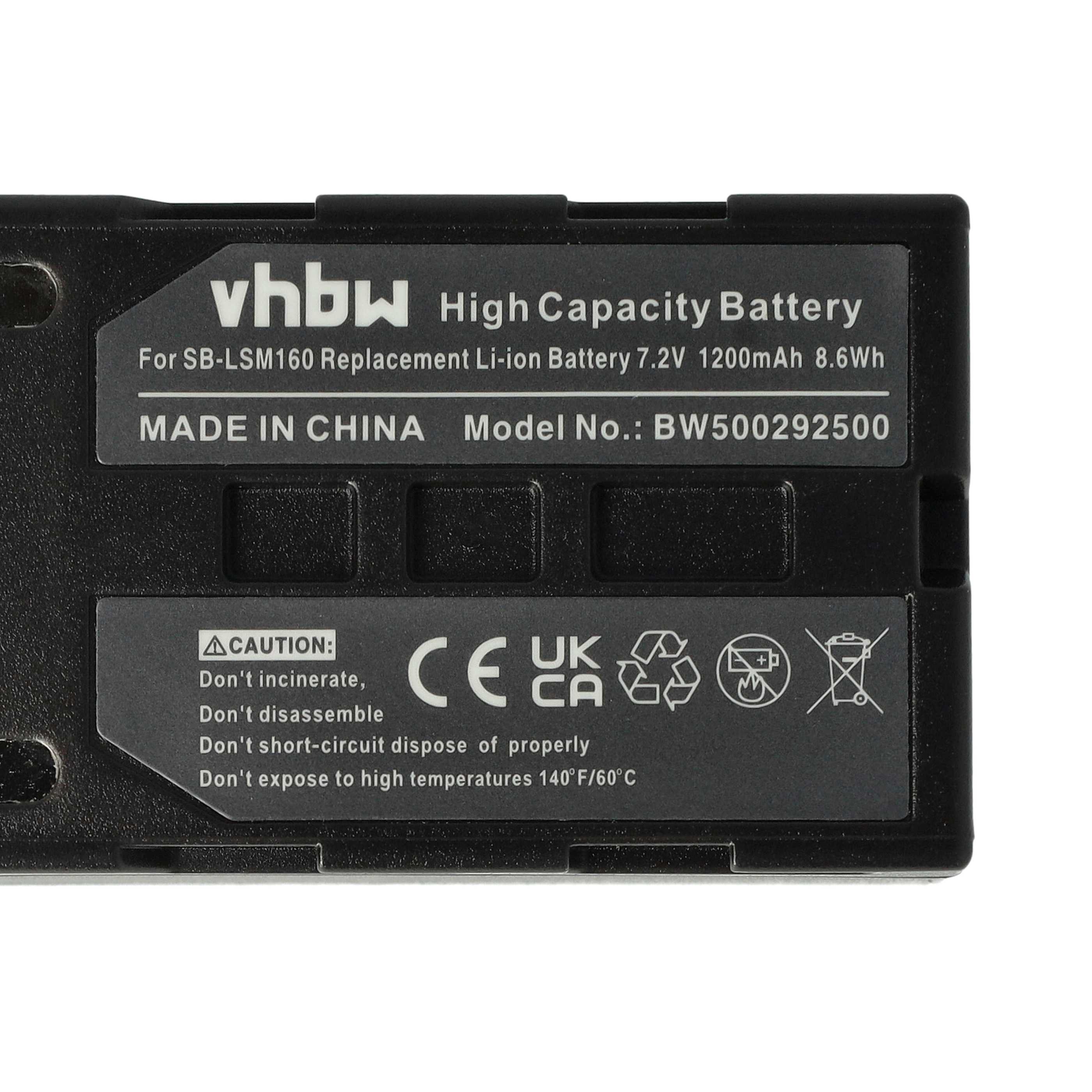 Videocamera Battery Replacement for Samsung SB-LSM80, SB-LSM320, SB-LSM160 - 1200mAh 7.2V Li-Ion