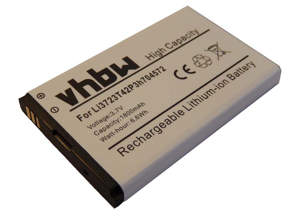 Batteria per hotspot modem router portatile sostituisce Li3723T42P3h704572 ZTE - 1800mAh 3,7V Li-Ion