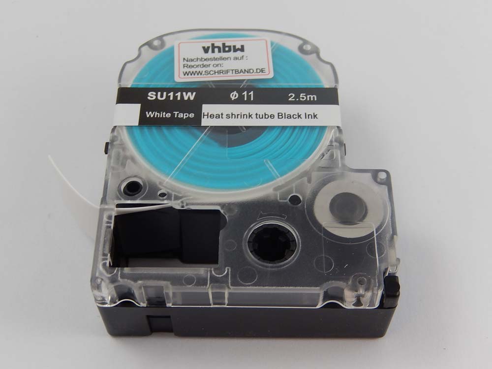 Cassetta tubi termorestringenti sostituisce Epson LK-6WBA11 per etichettatrice Epson 11mm nero su bianco