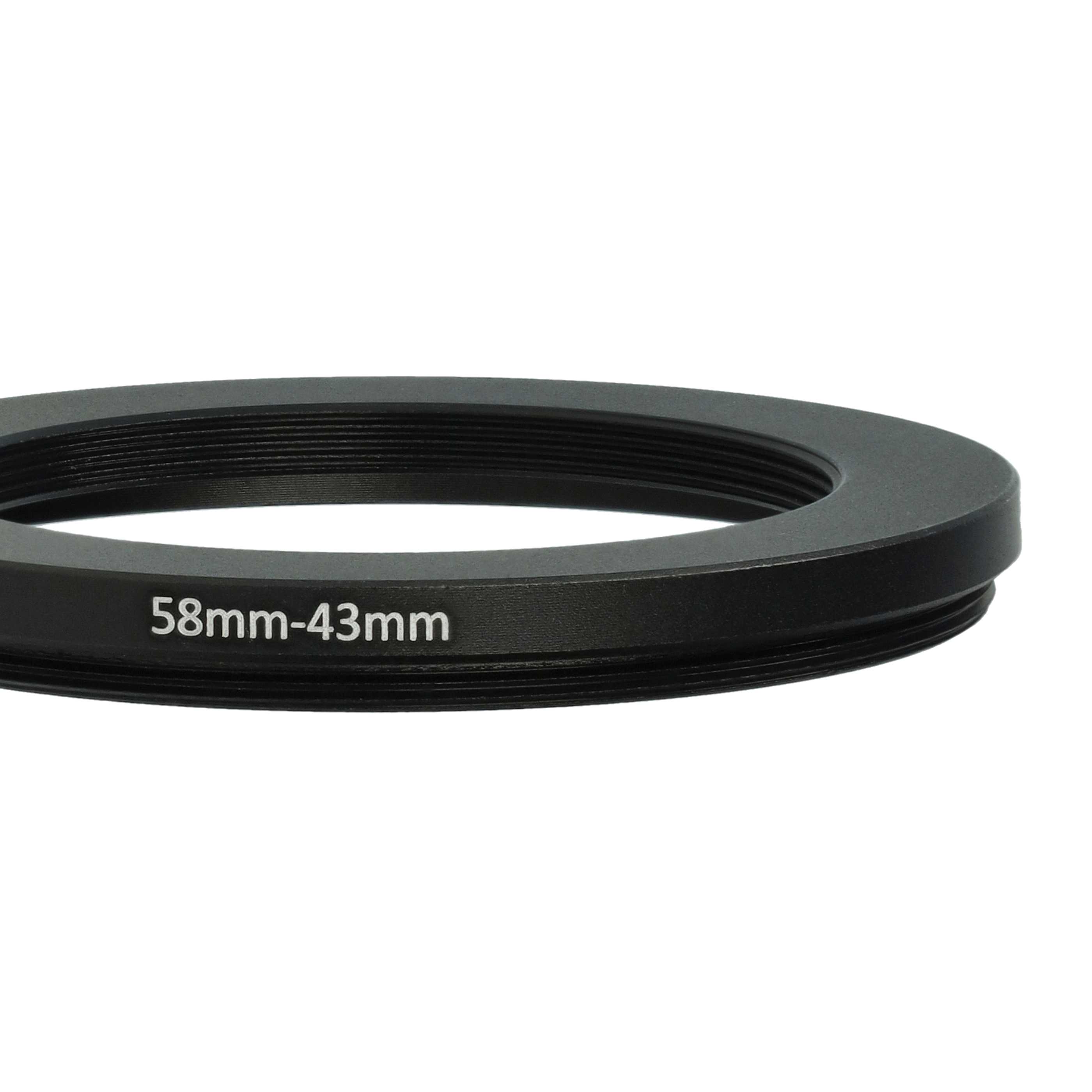 Anillo adaptador Step Down de 58 mm a 43 mm para objetivo de la cámara - Adaptador de filtro, metal, negro