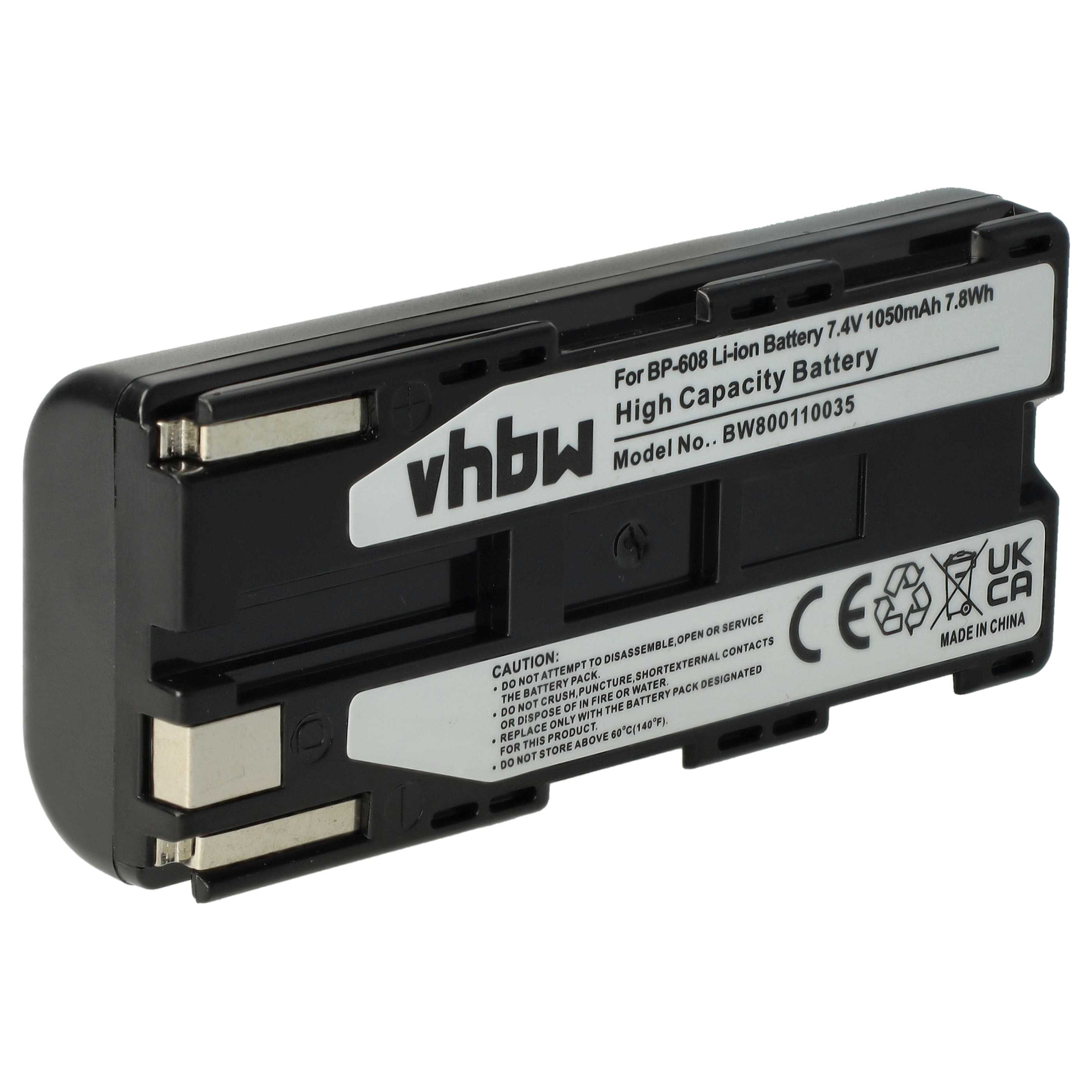 Videocamera Battery Replacement for Canon BP-608, BP-608A - 1050 mAh 7.4 V Li-Ion