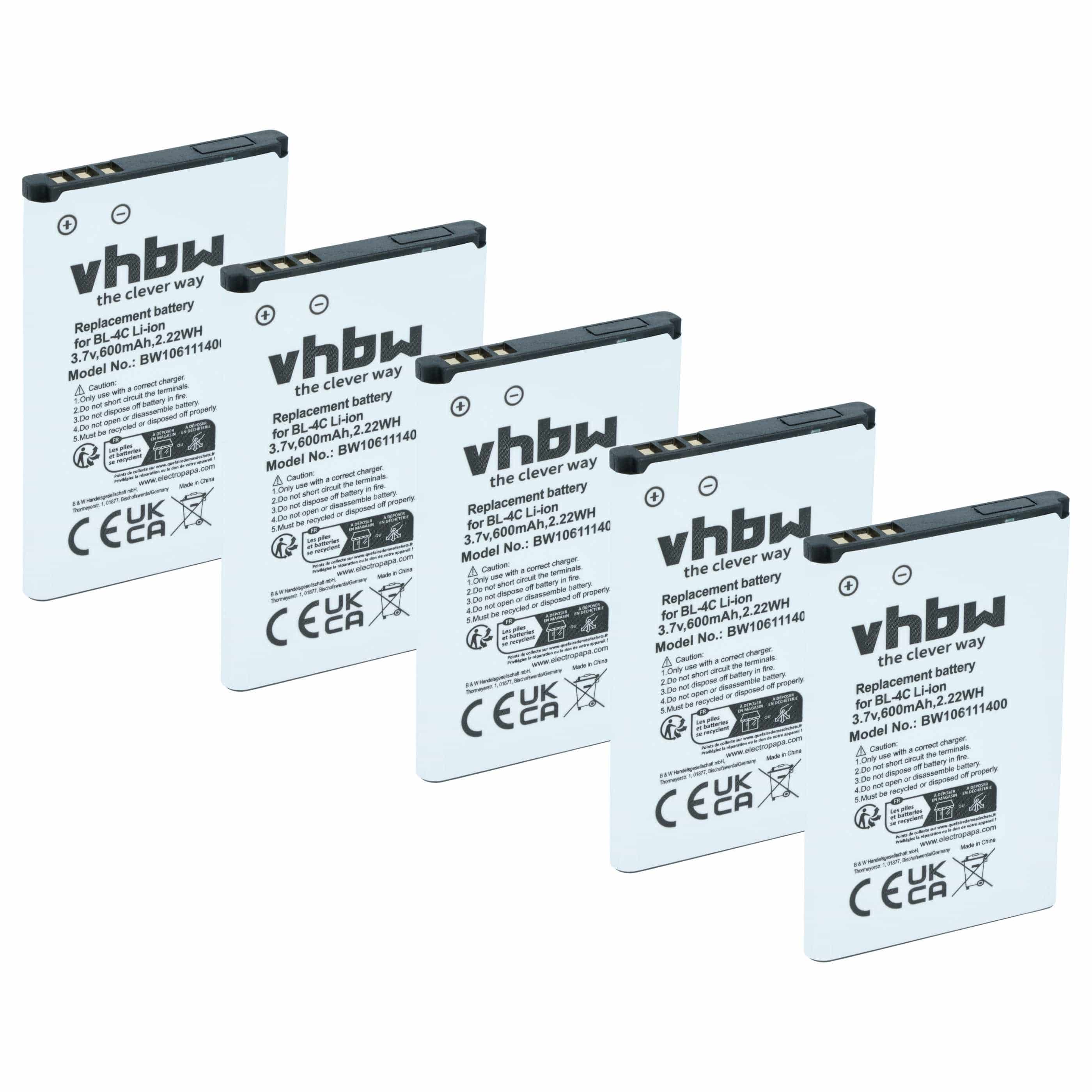 5x Akumulator do telefonu smartfona zamiennik Bea-fon C140/C240, EU001B, S400 EU001W - 600 mAh 3,7 V Li-Ion