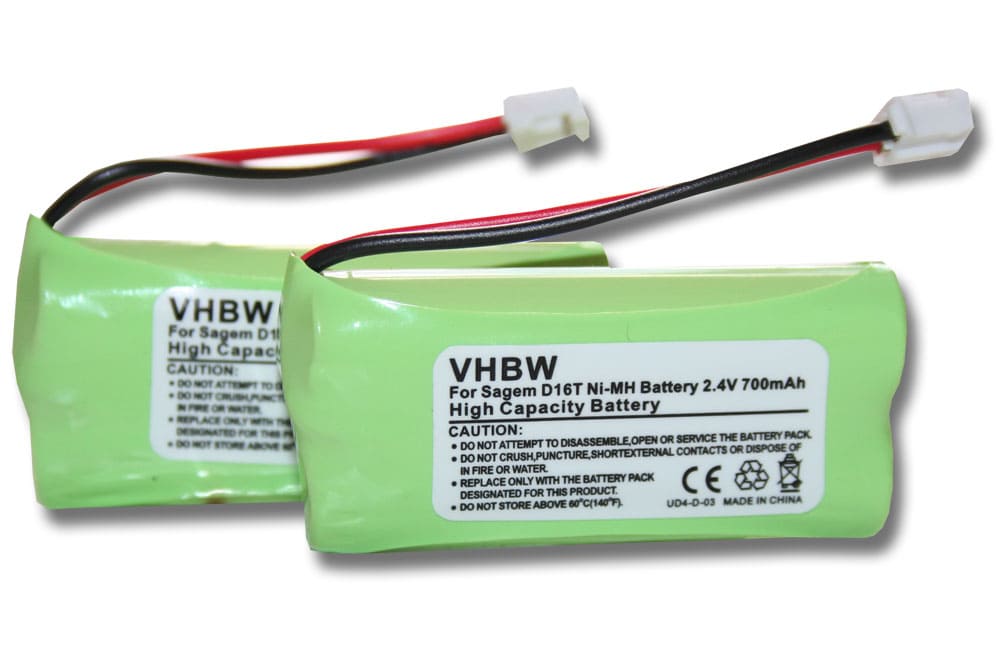 Landline Phone Battery (2 Units) Replacement for Sagem 2SN-AAA55H-S-JP1 - 700 mAh 2.4 V NiMH