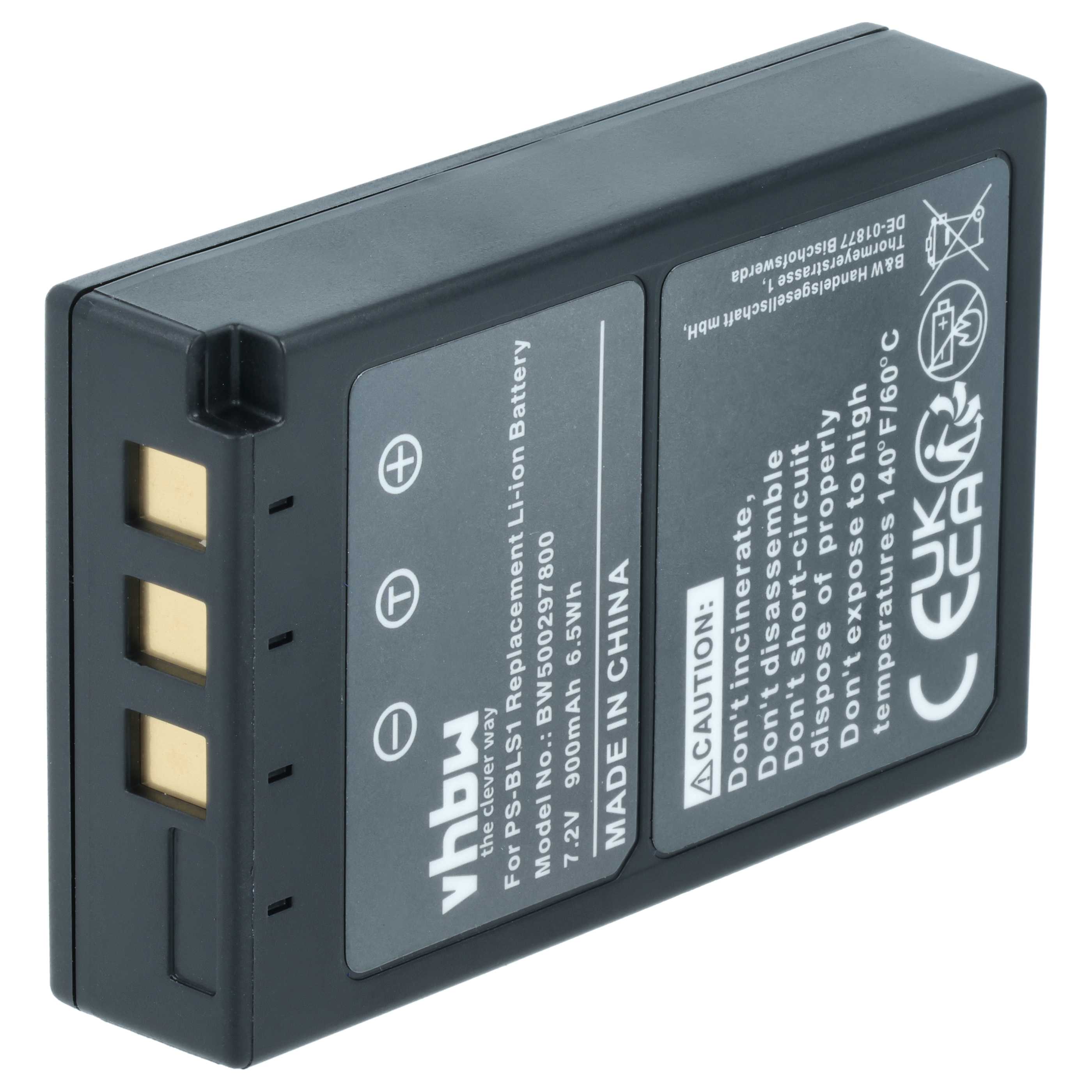 2x Battery replaces Olympus PS-BLS1 - 900mAh, 7.2V, Li-Ion