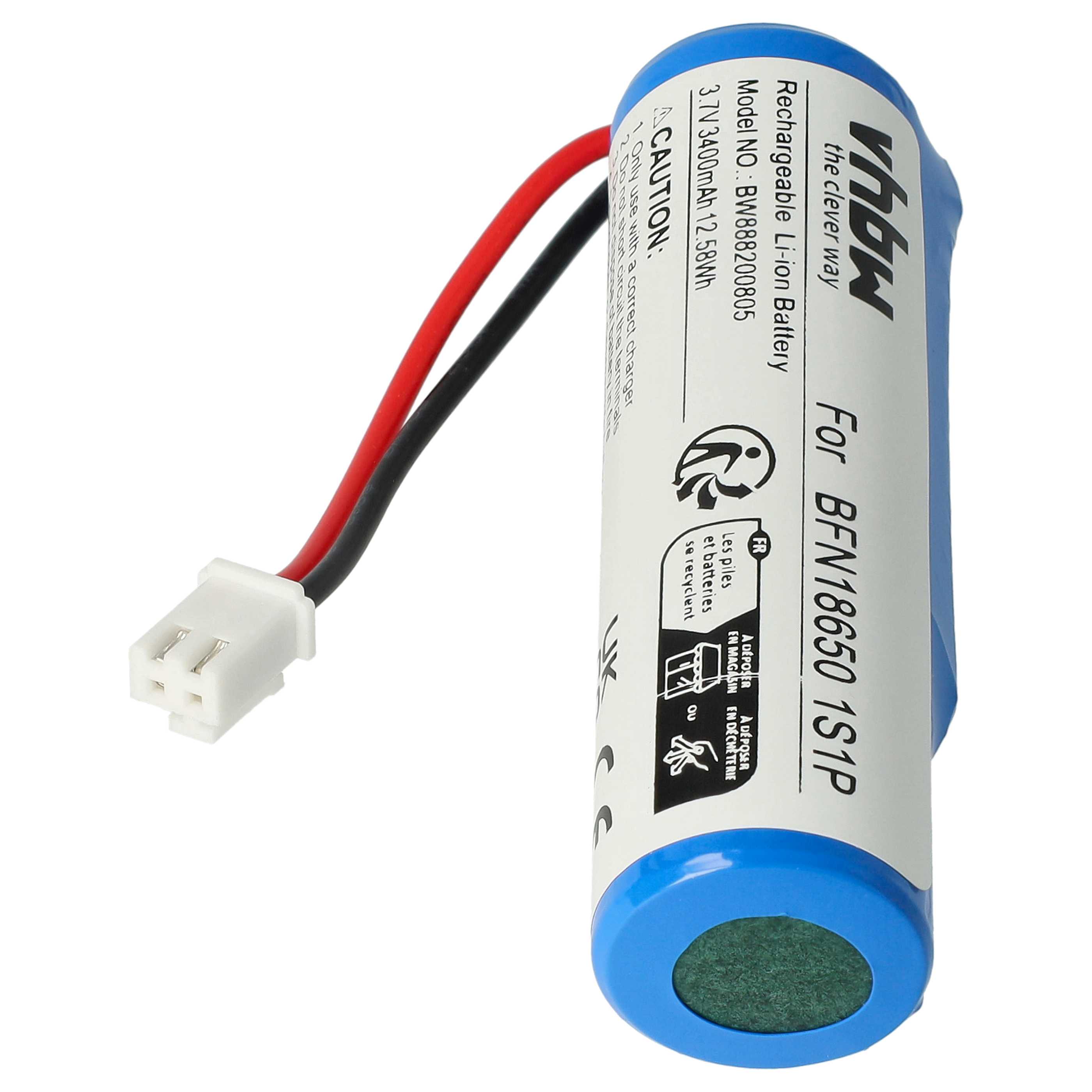 Battery replaces Leifheit BFN18650 1S1P for Leifheit 3400mAh, 3.7V, Li-Ion