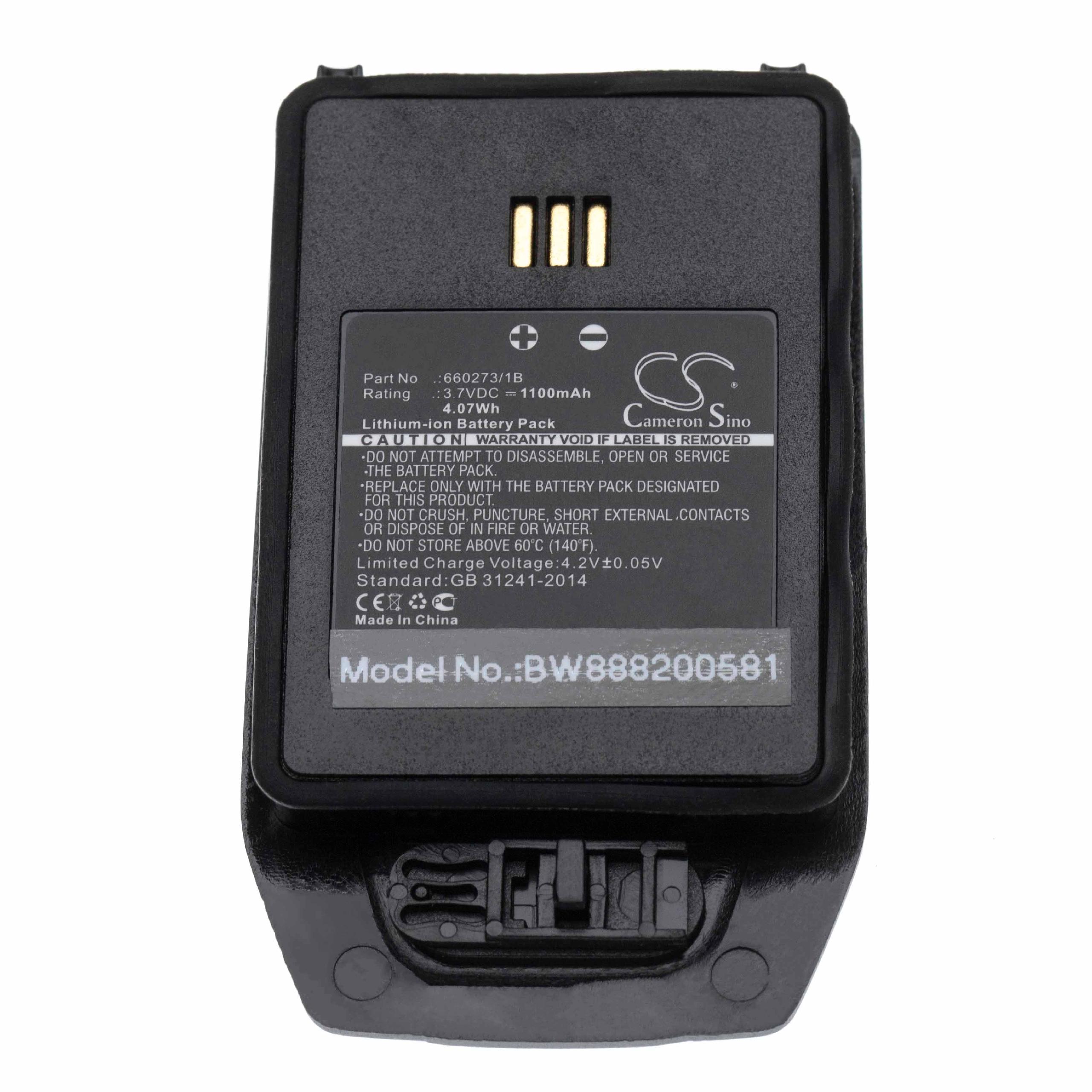 Batterie remplace Ascom 1220187, 660273/1B pour téléphone portable - 1100mAh, 3,7V, Li-ion
