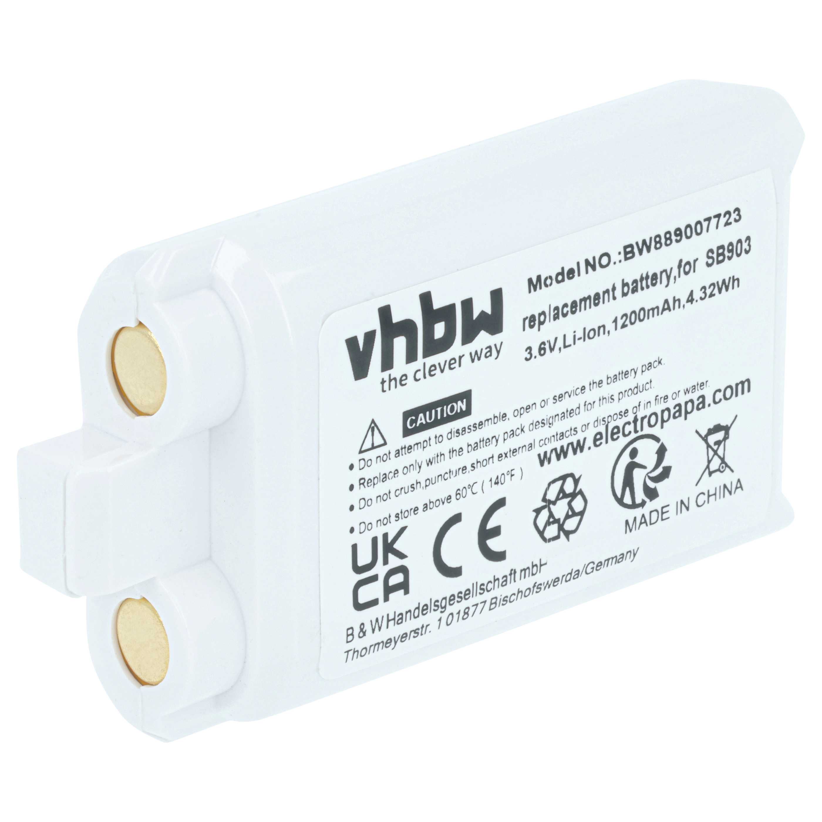 Wireless System Battery replaces Shure SB903 - 1200 mAh 3.7 V Li-Ion