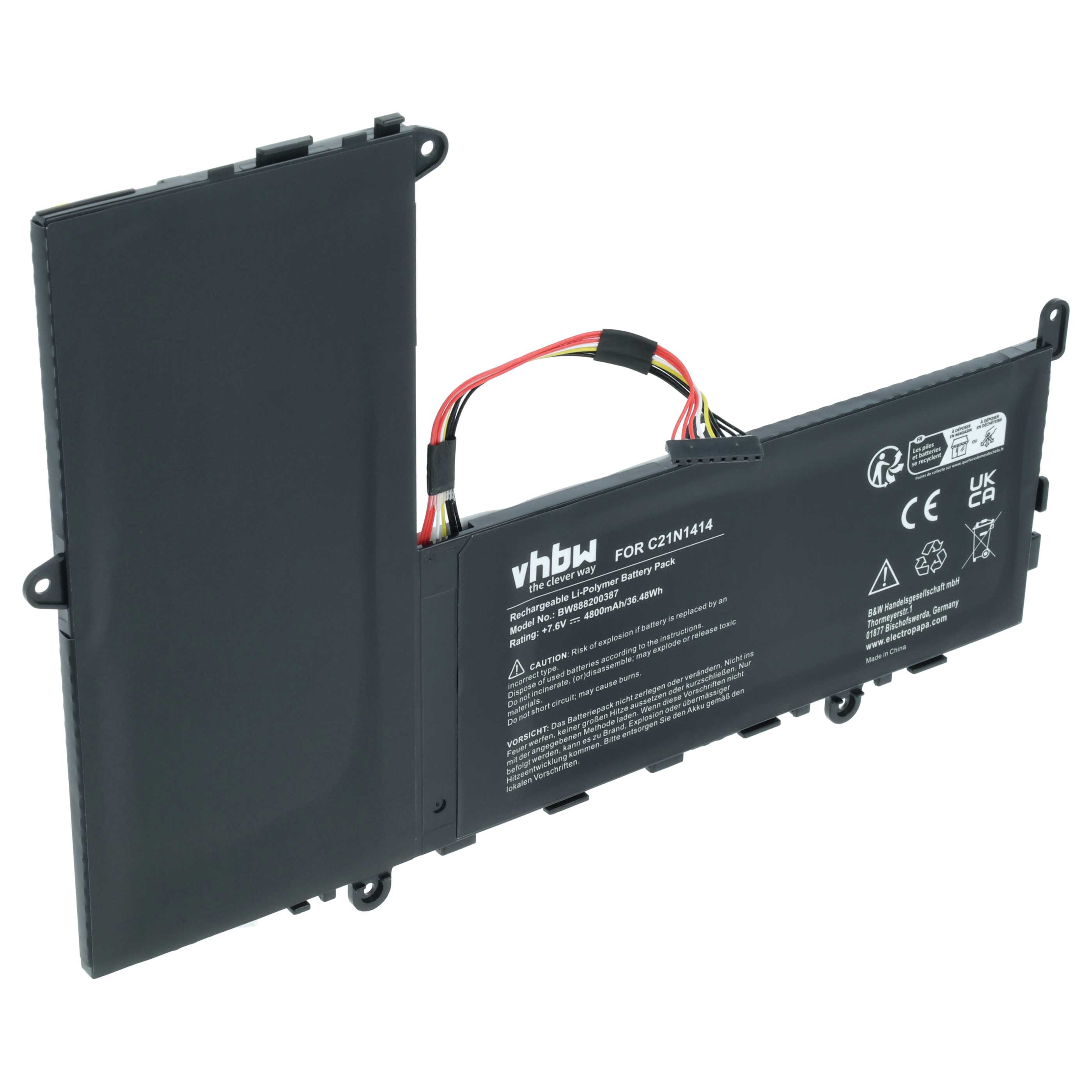 Akumulator do laptopa zamiennik Asus C21N1414, 0B200-0124000 - 4800 mAh 7,6 V LiPo, czarny
