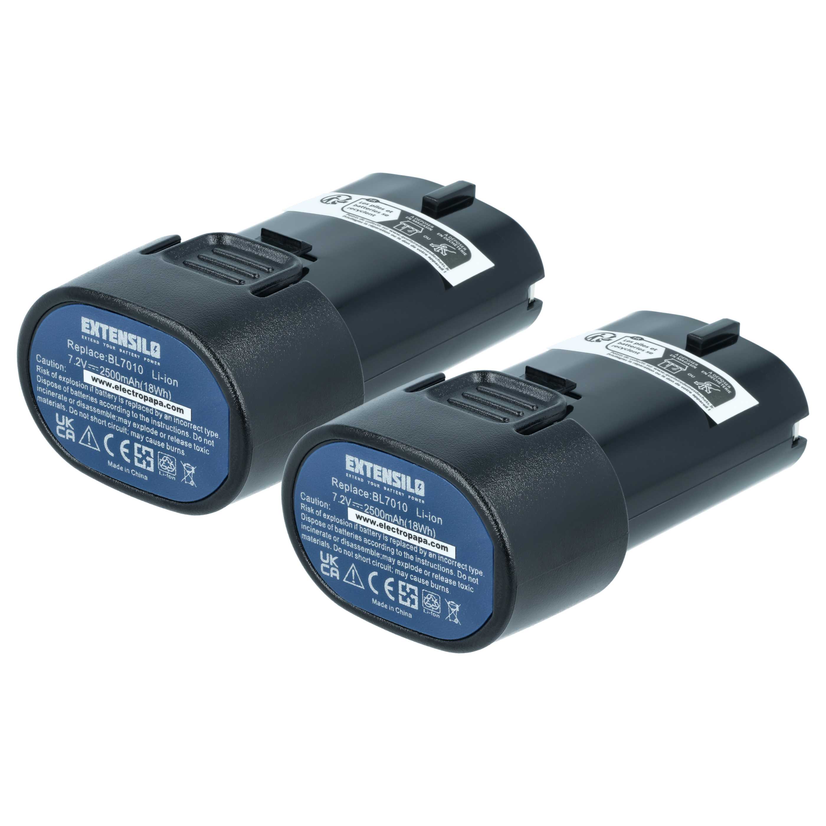 2x Battery replaces Makita BL7010, 194356-2, 194355-4 Electric Power Tool - 2500 mAh, 7.2 V, Li-Ion
