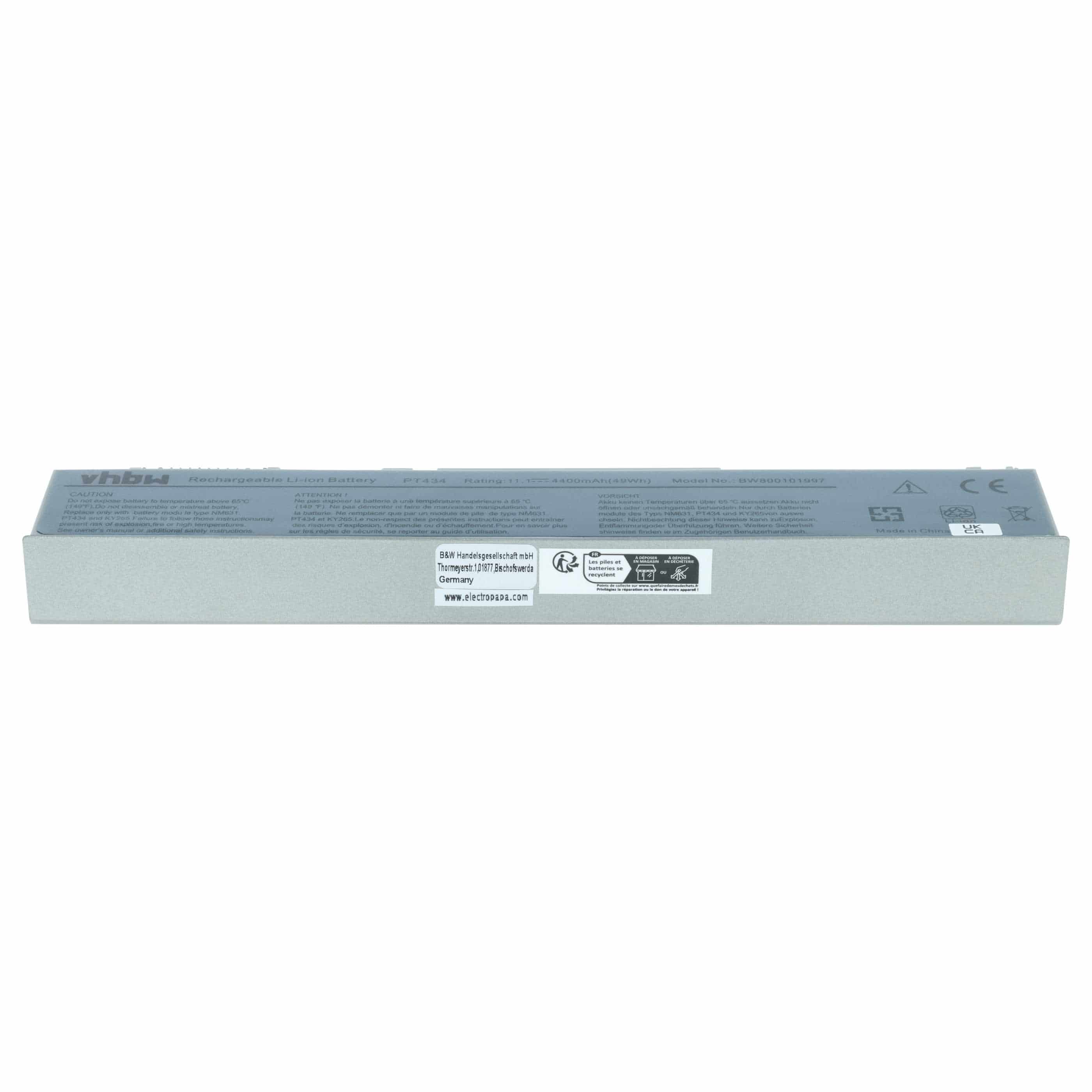 Batteria sostituisce Dell 0P018K, 0MP307, 0H1391, 0GU715 per notebook - 4400mAh 11,1V Li-Ion argento grigio
