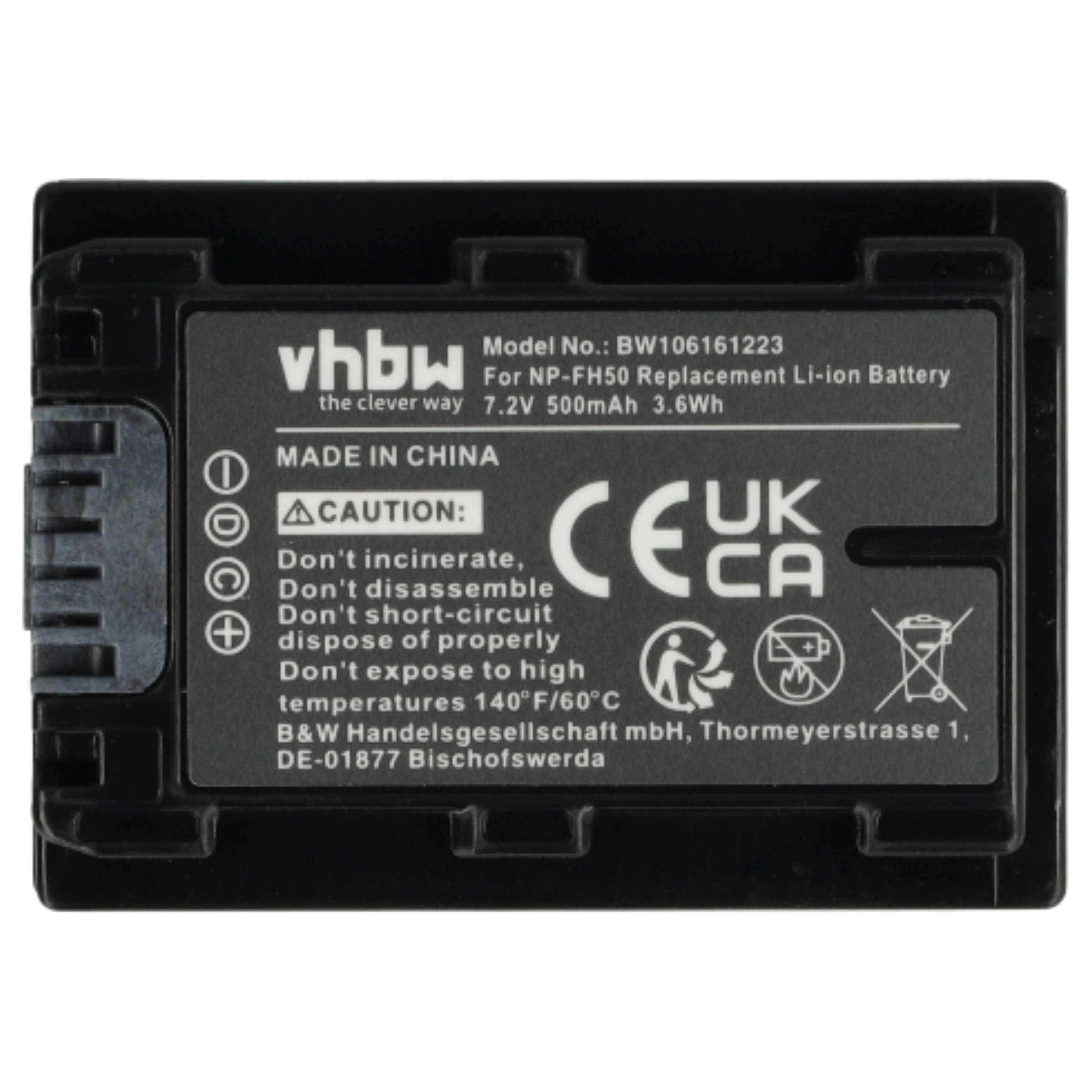 2x Battery replaces Sony NP-FH50, NP-FH100, NP-FH70, NP-FH40 - 500mAh, 7.2V, Li-Ion with Info Chip