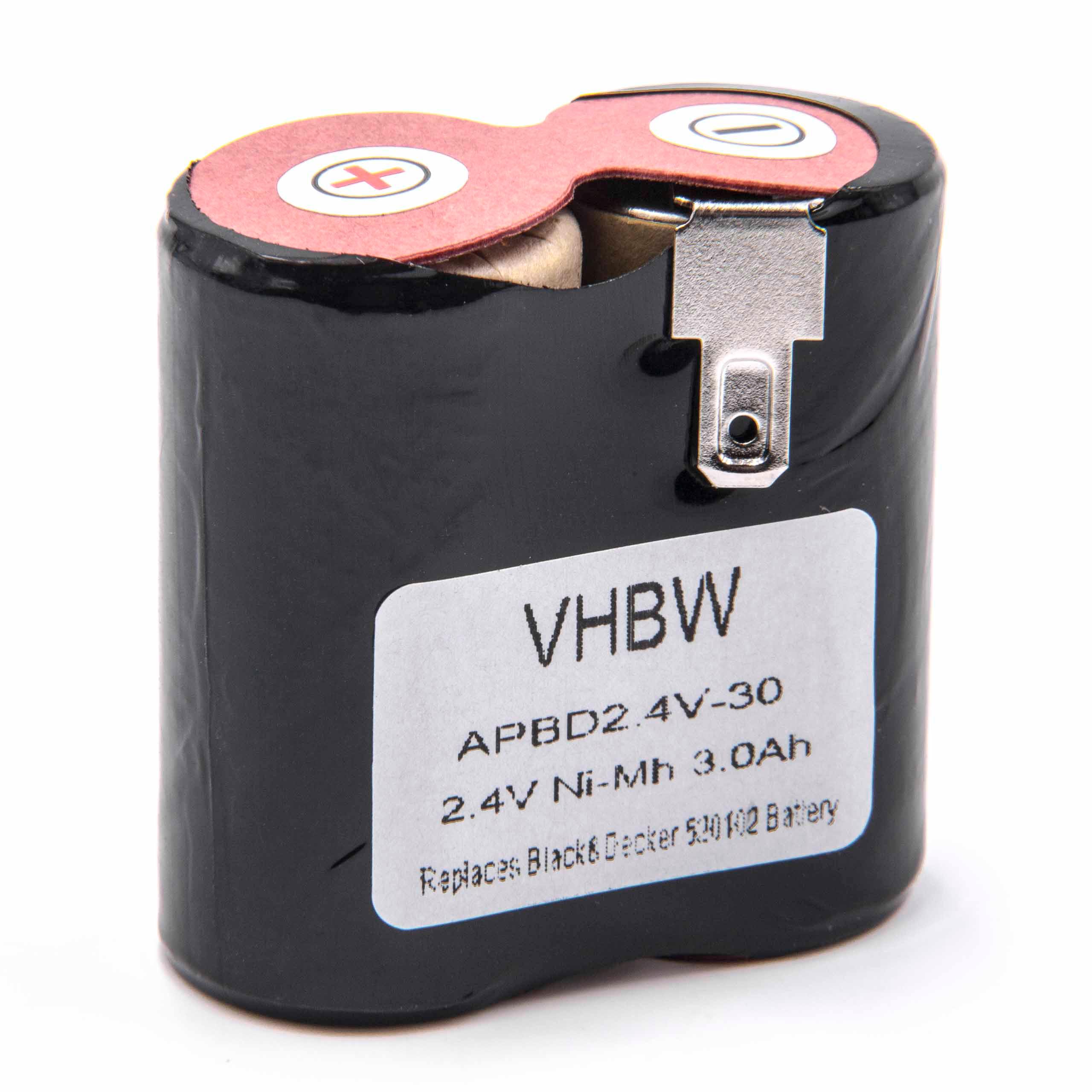 Battery replaces Black & Decker 520102 for Black & Decker 3000mAh, 2.4V, NiMH
