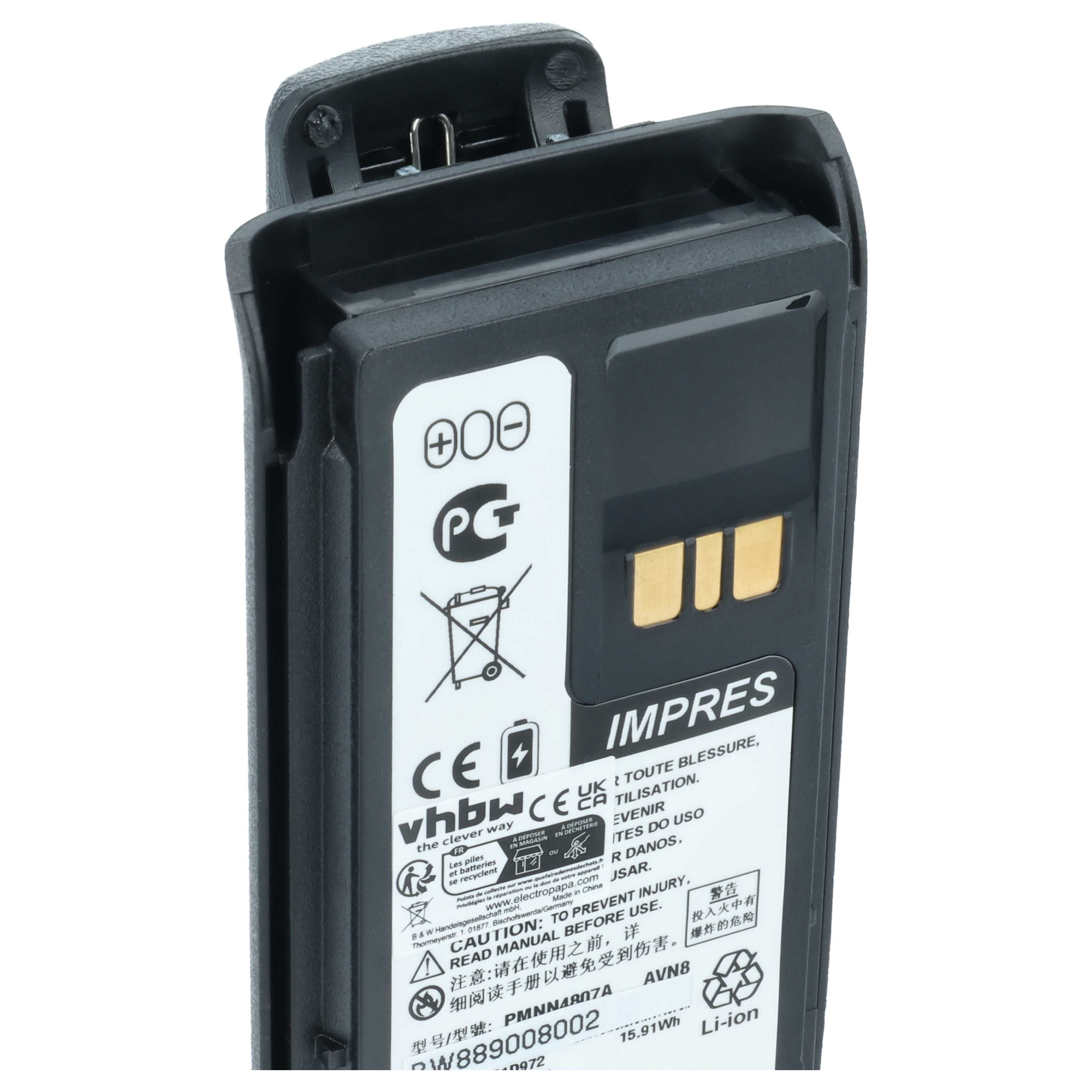 Radio 5x Battery replaces Motorola PMNN4807, PMNN4407A, PMNN4407 - 2150 mAh 8.4 V Li-Ion + Belt Clip