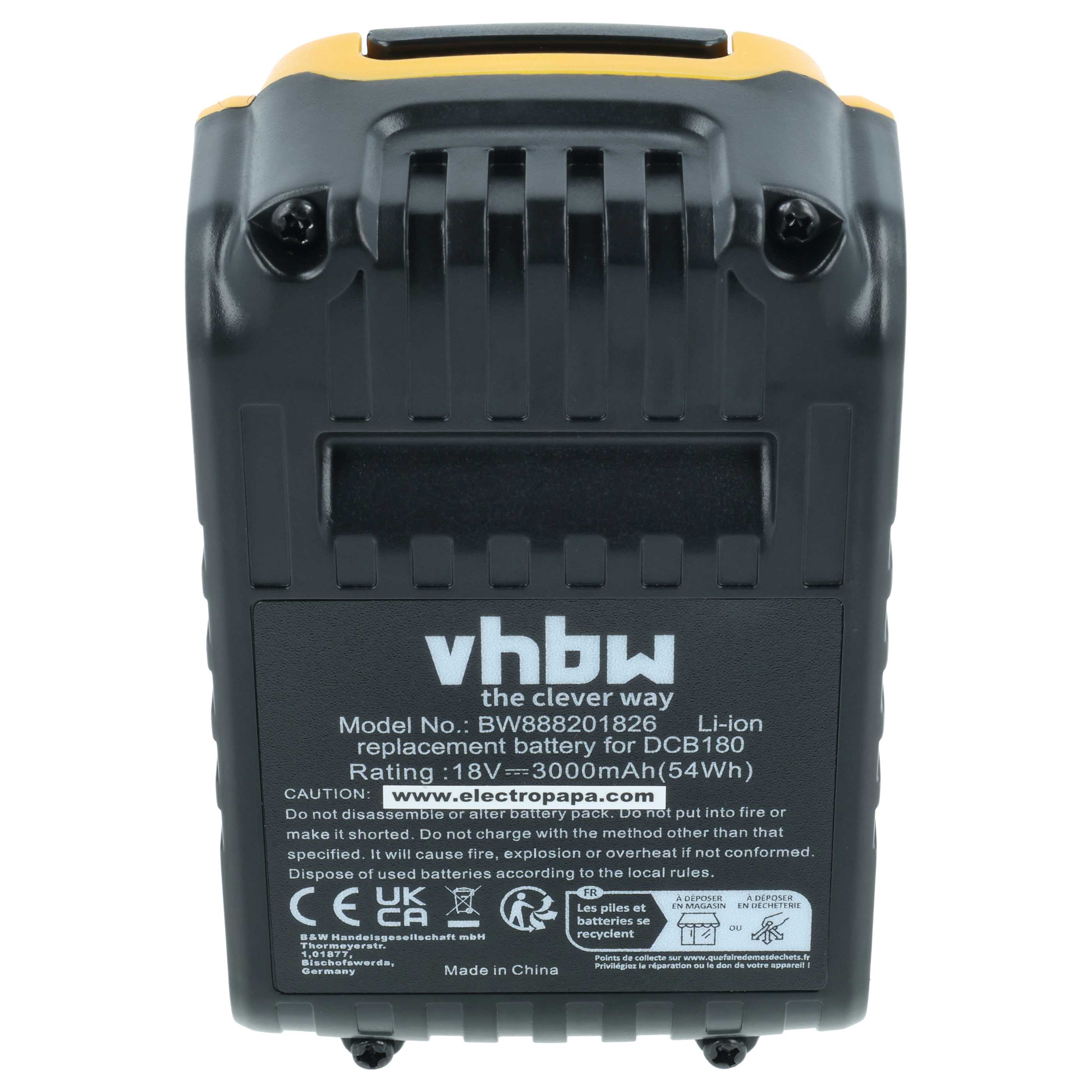 Akku 18V als Ersatz für Dewalt DCB182, DCB182-XE, DCB184, DCB180, DCB183, DCB181-XJ, DCB181 - 3000mAh, Li-Ion