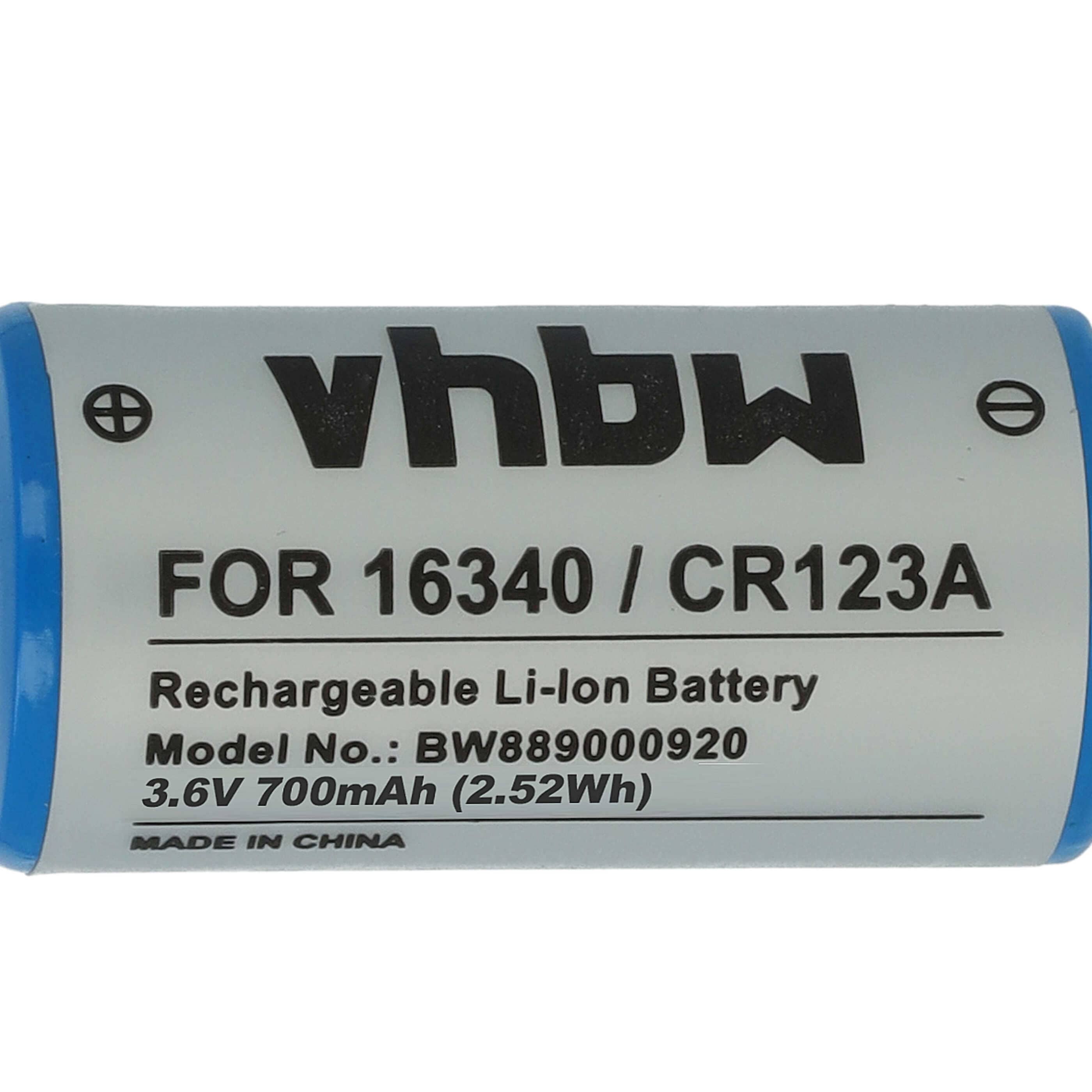 Batterie remplace 16340, DL123A, CR123R, CR17335, EL123AP, CR17345, CR123A - 700mAh 3,6V Li-ion, 1x cellules