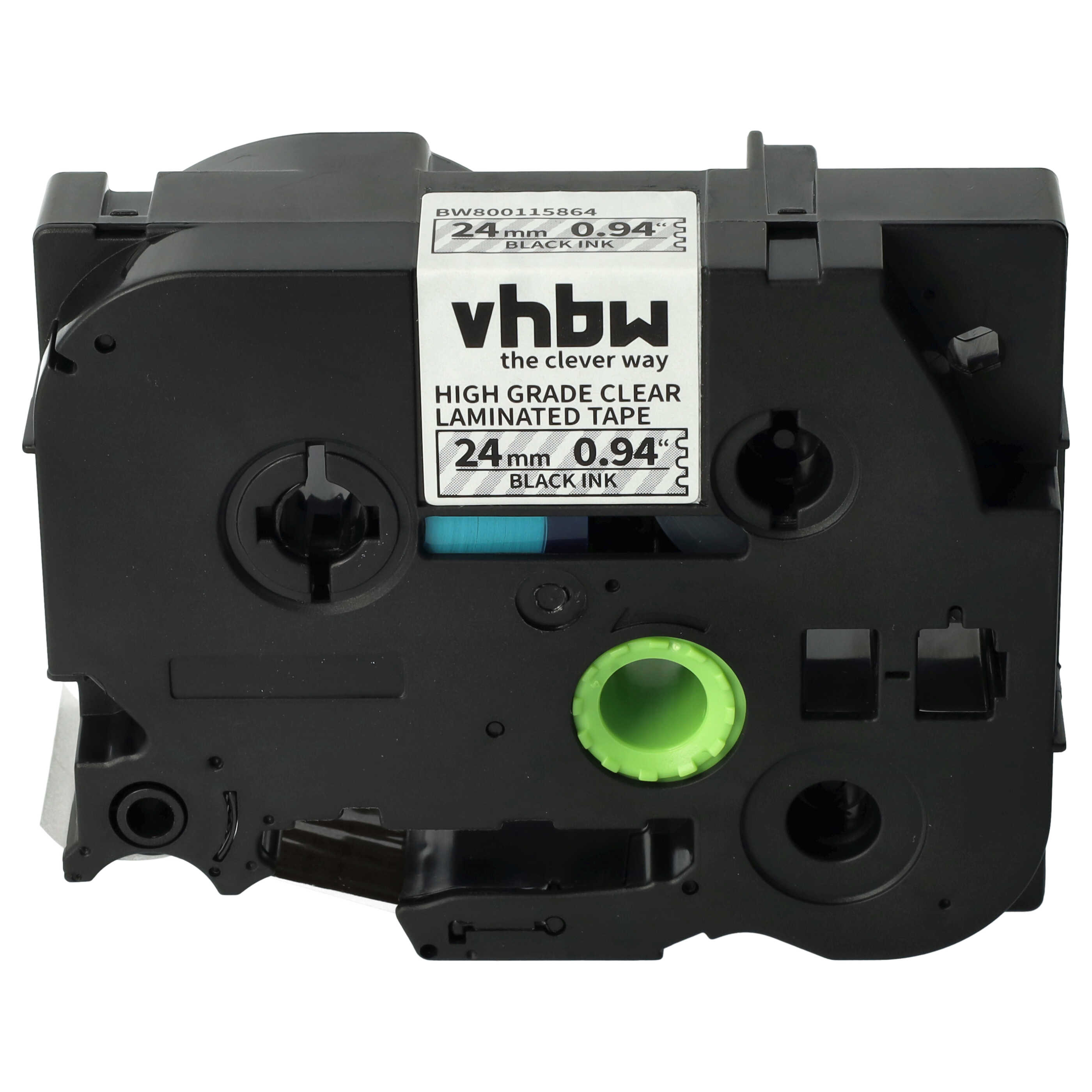 Label Tape as Replacement for Brother HGE-151 - 24 mm Black to Transparent