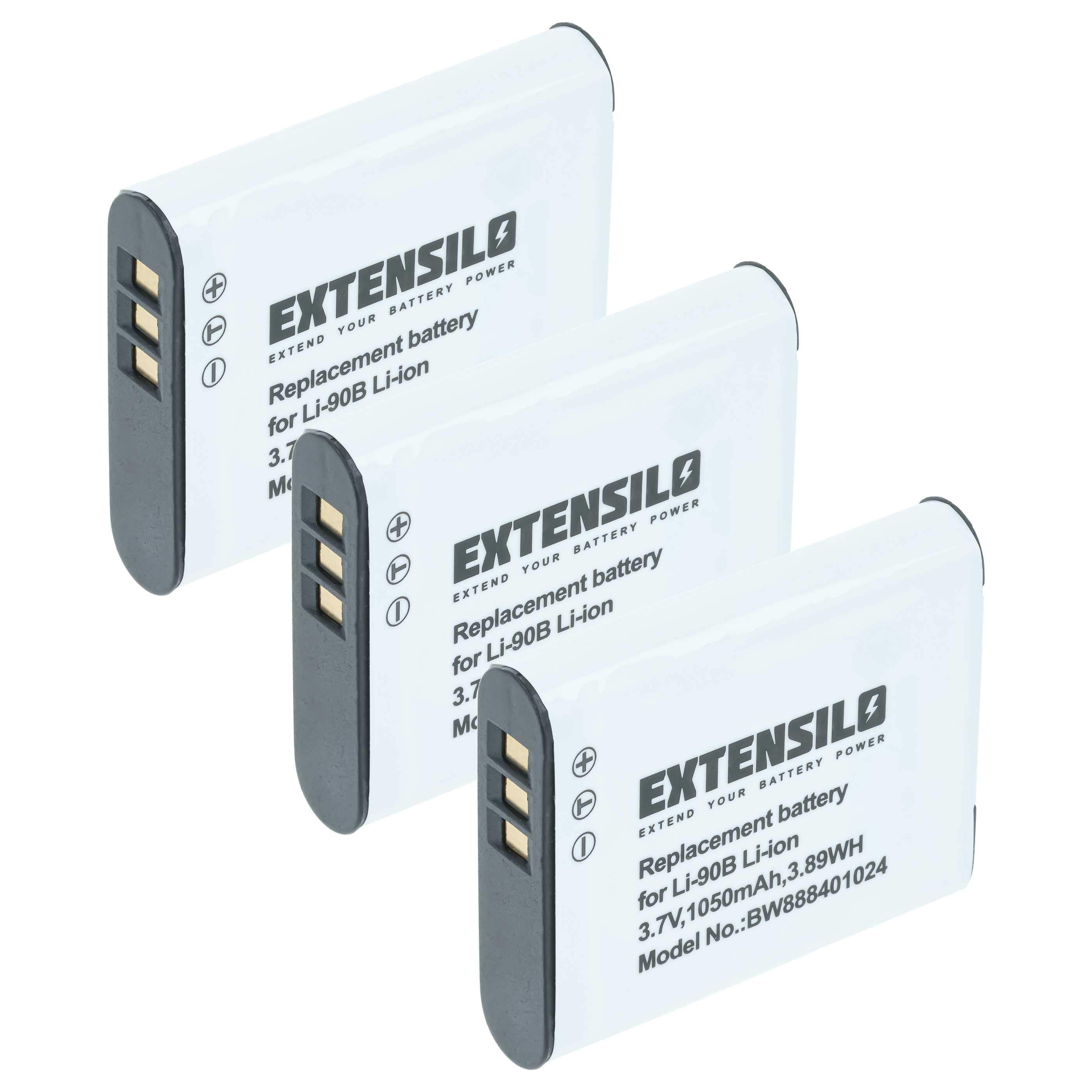 3x Battery replaces Olympus Li-92B, Li-90B - 1050mAh, 3.7V, Li-Ion